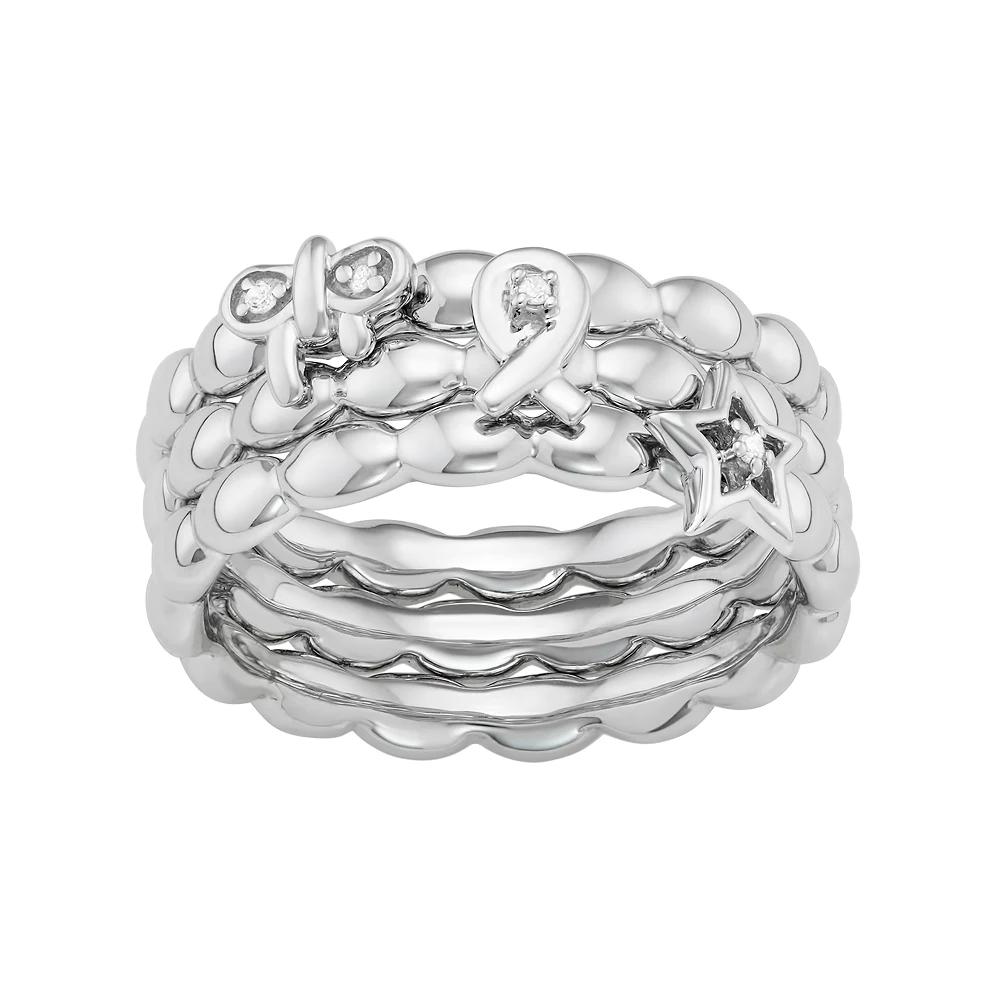 Jewelexcess Sterling Silver Diamond Accent Bow, Ribbon & Star Stack Ring Set, Womens Silver Tone Product Image