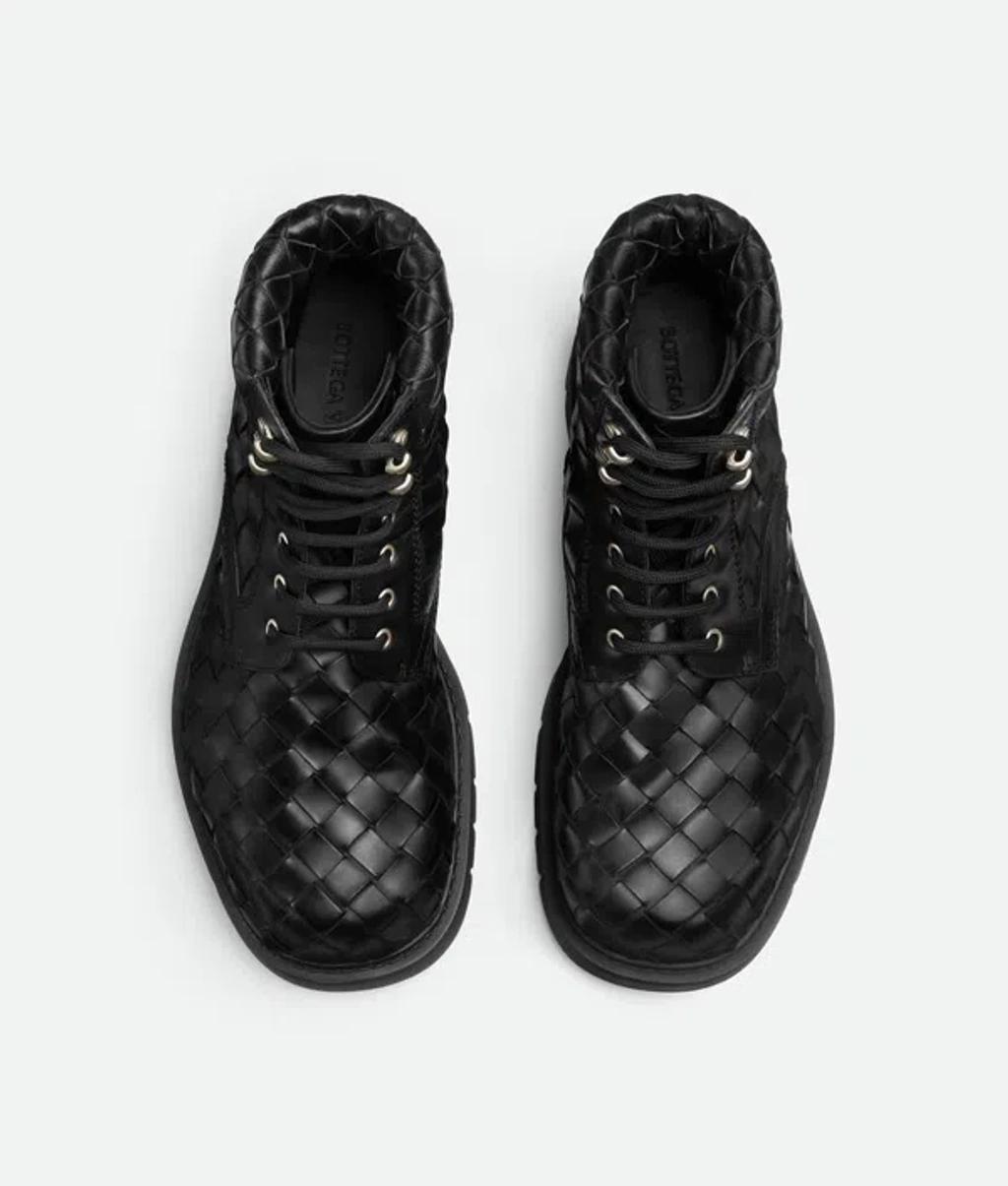 BOTTEGA VENETA Leather All-over Intrecciato Ankle Boots In Black Product Image