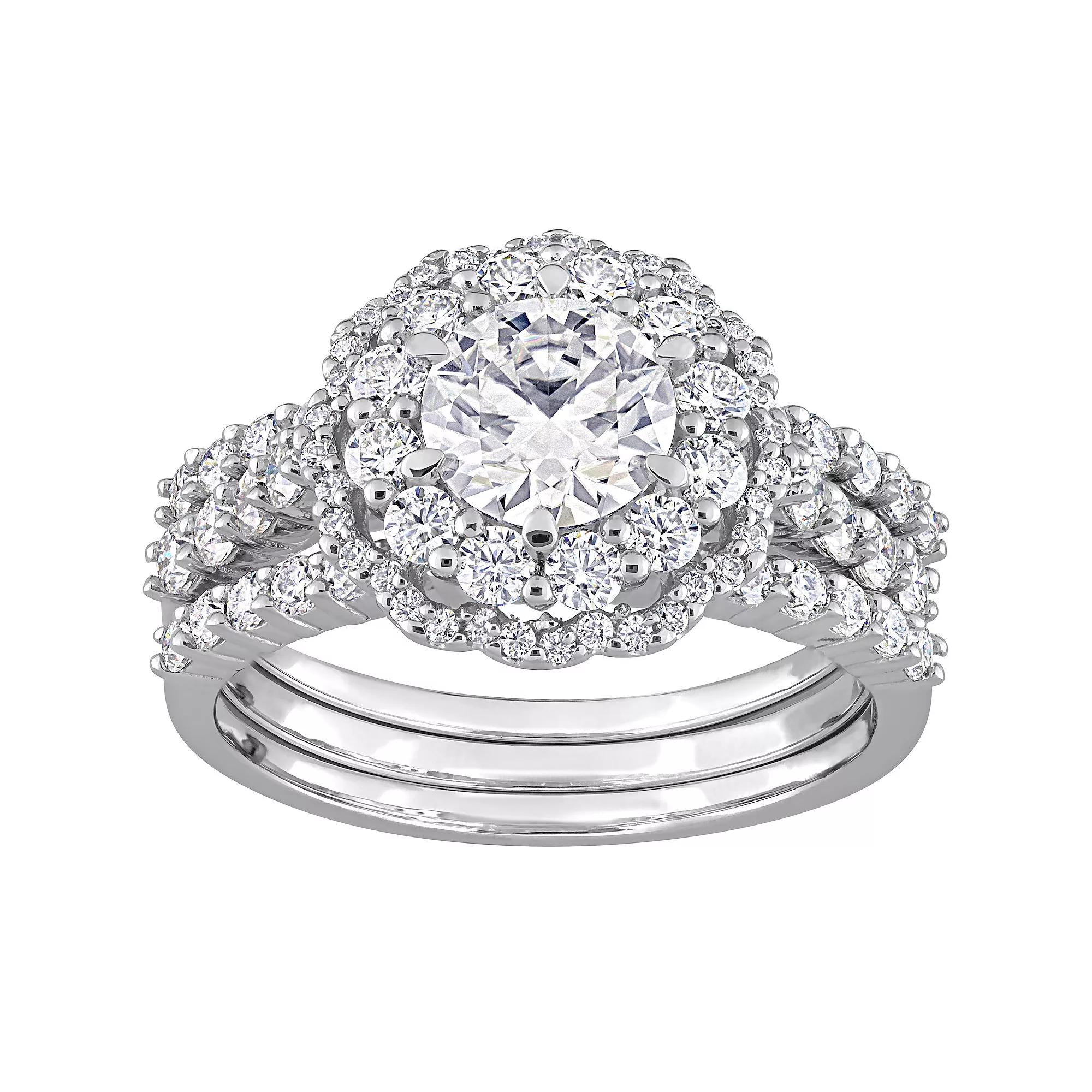 Stella Grace Sterling Silver 2 1/4 Carat T.W. Lab-Created Moissanite Halo Engagement Ring Set, Women's, Size: 8 Product Image