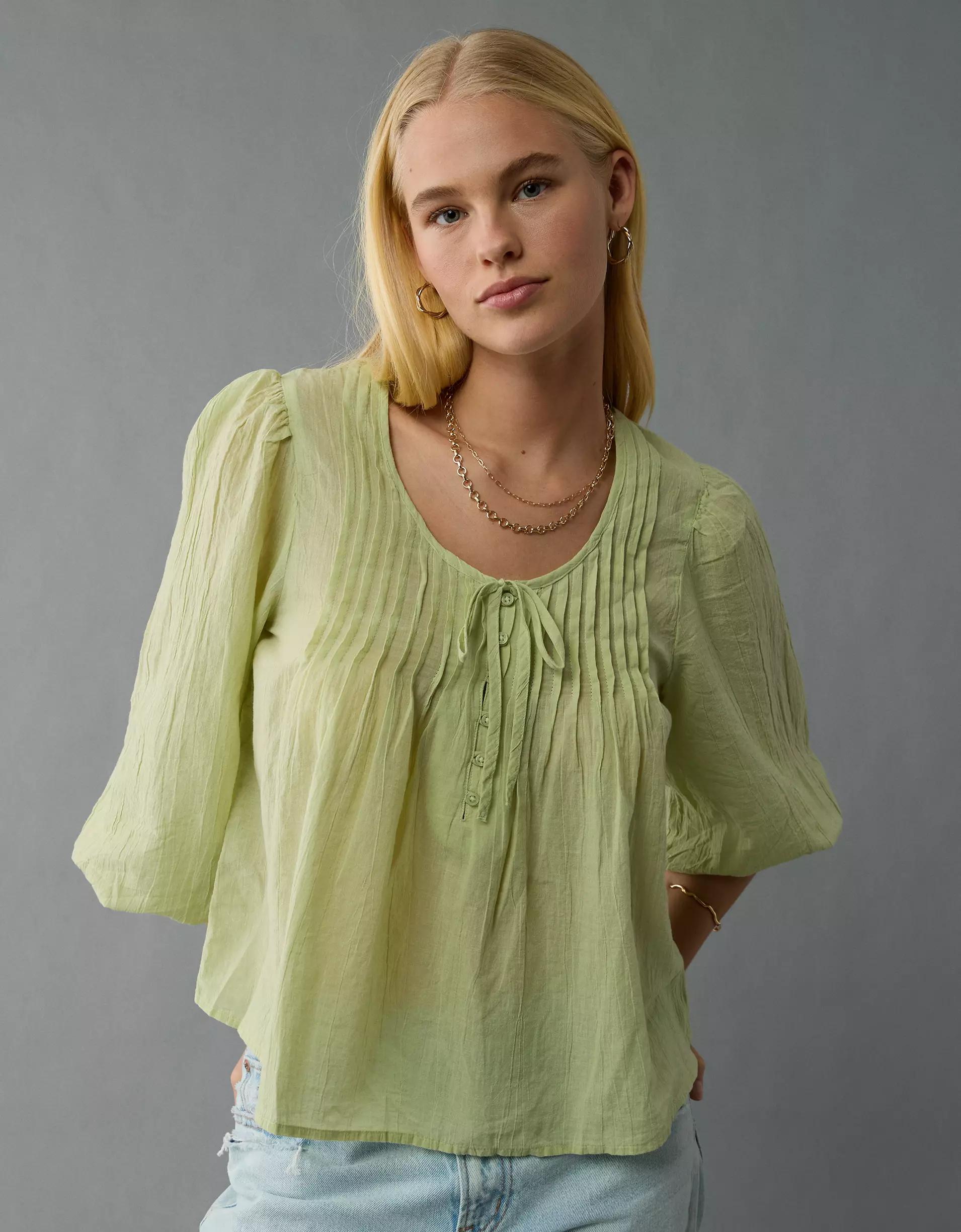 AE Long-Sleeve Breezy Boho Blouse Product Image