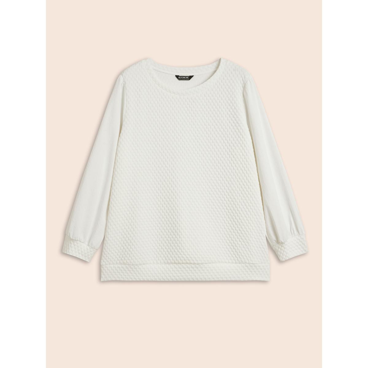 Plus Size Round Neck Texture Patchwork Sweatshirt Women Opticwhite Casual Texture Round Neck Everyday Sweatshirts BloomChic 10/M Product Image