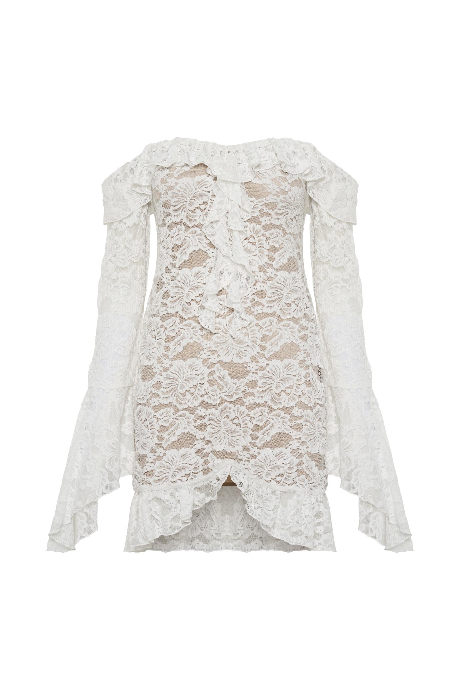 Lindsey Lace Plisse Mini Dress - Ivory Product Image