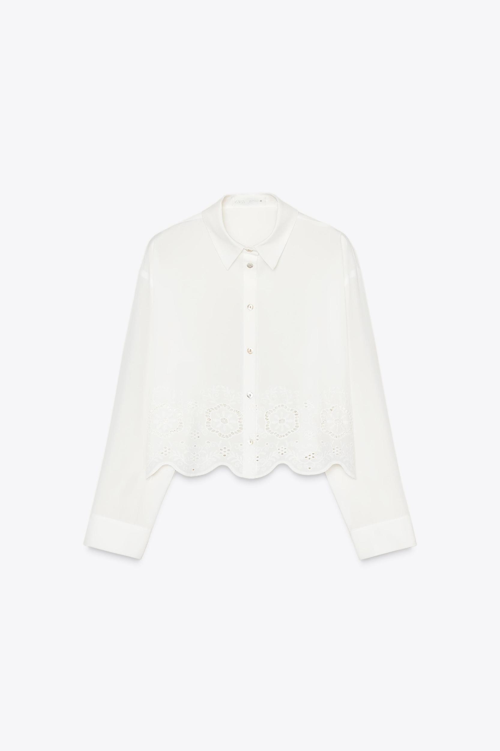 EMBROIDERED EYELET CROPPED SHIRT Product Image