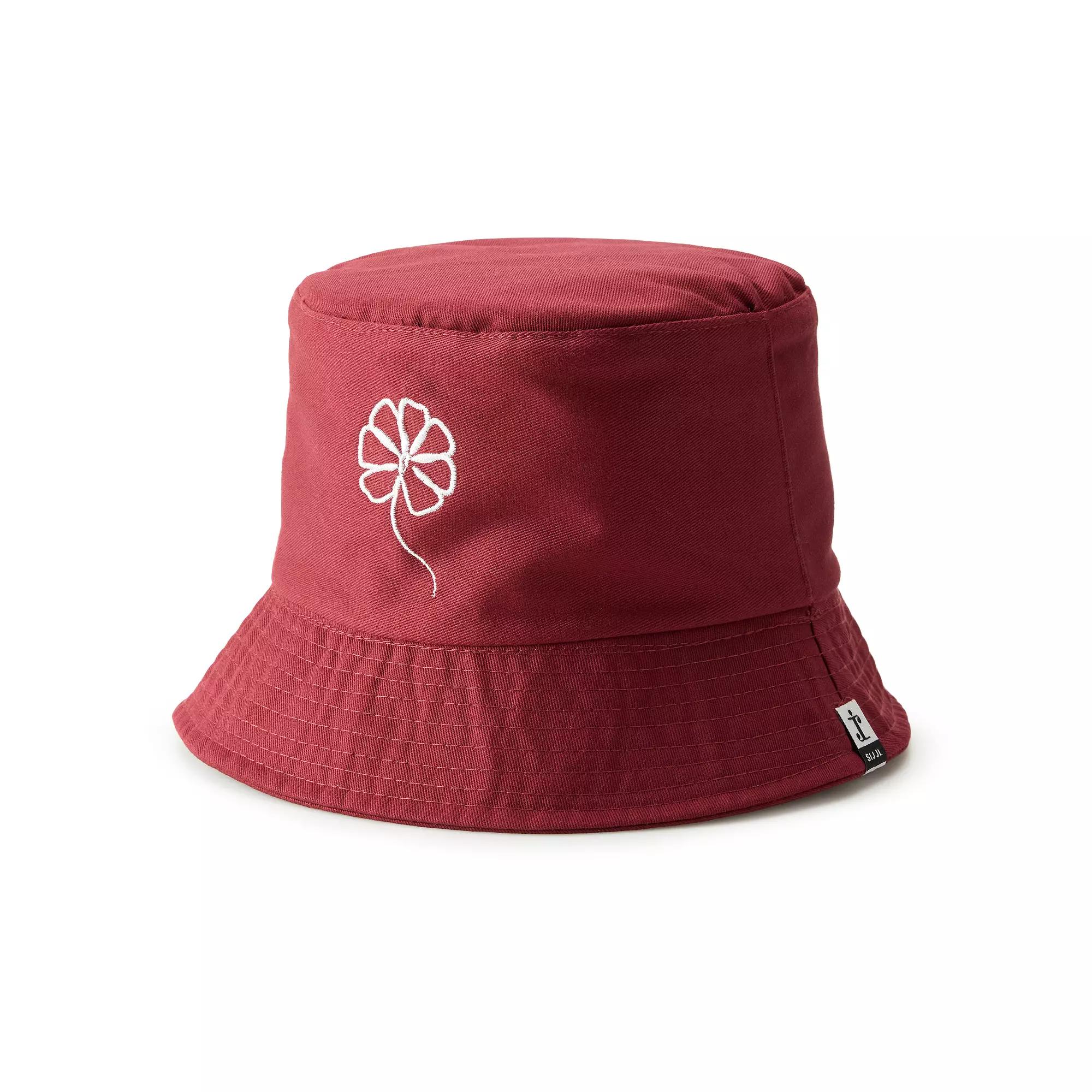 Women's SIJJL Flower Embroidered Maroon Bucket Hat Product Image