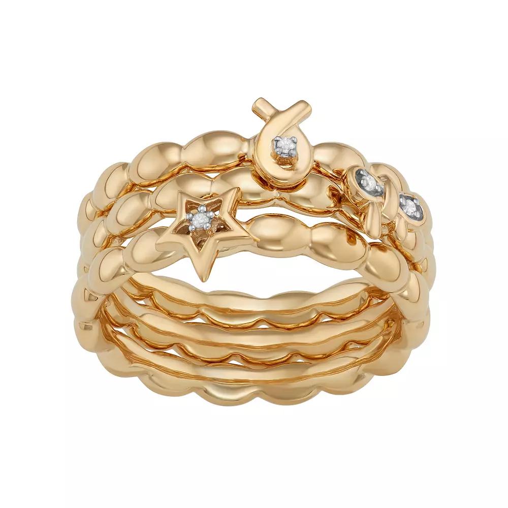 Jewelexcess Sterling Silver Diamond Accent Bow, Ribbon & Star Stack Ring Set, Womens Silver Tone Product Image