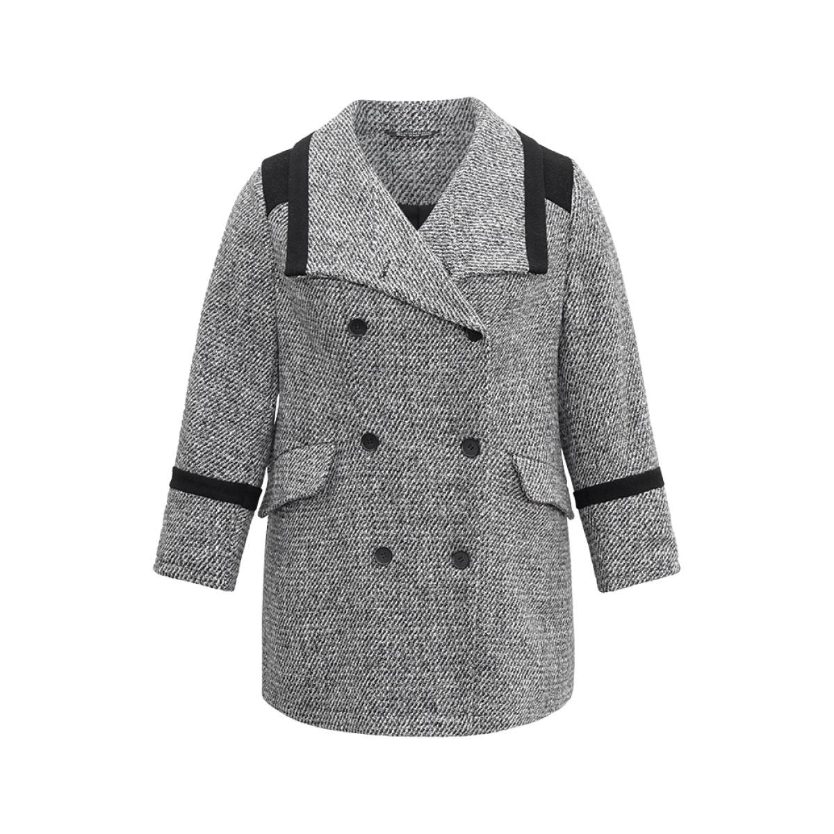 Plus Size Contrast Tweed Double Breasted Flap Pocket Coat Women DimGray Casual Lined Ladies Dailywear Winter Coats BloomChic 30/6X Product Image