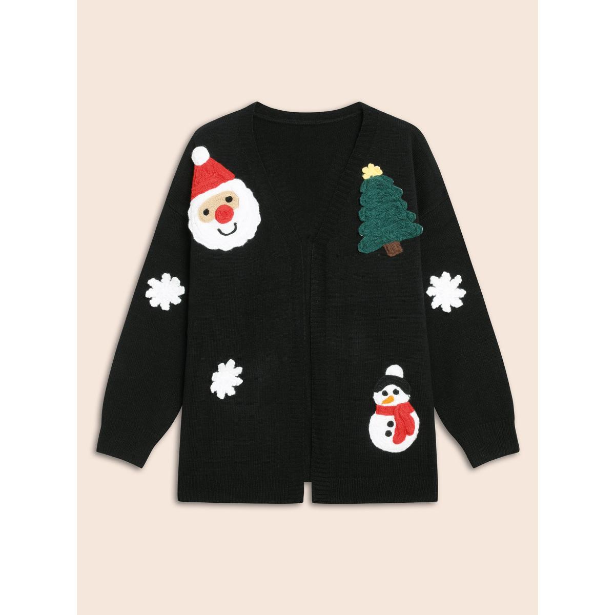 Plus Size Holiday Hand-Crocheted Motifs V-Neck Cardigan Black Women Casual Loose Long Sleeve Everyday Cardigans BloomChic 28/5X Product Image