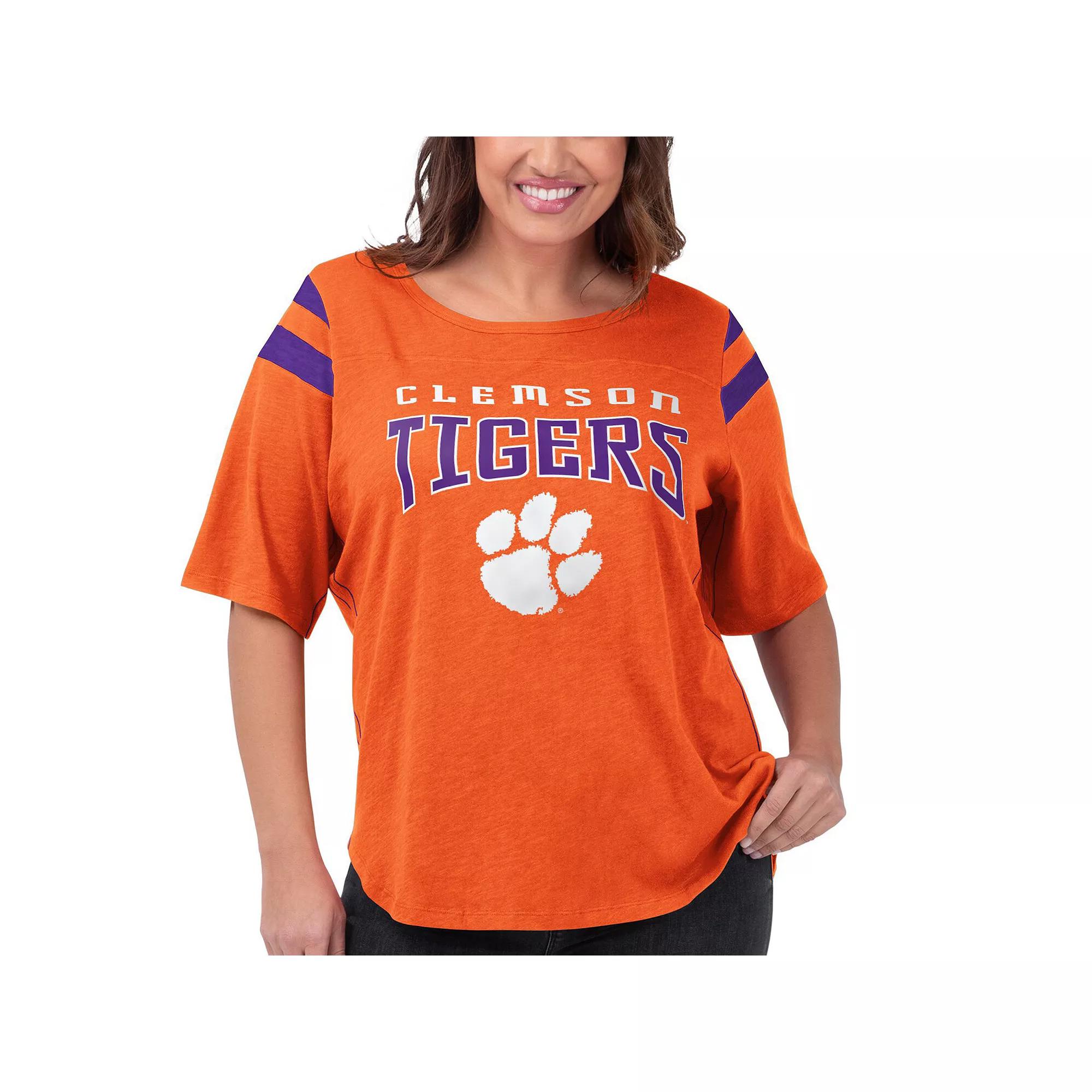 Women's G-III 4Her by Carl Banks Orange Clemson Tigers Plus Size Linebacker Half-Sleeve T-Shirt, Size: 2XL Product Image