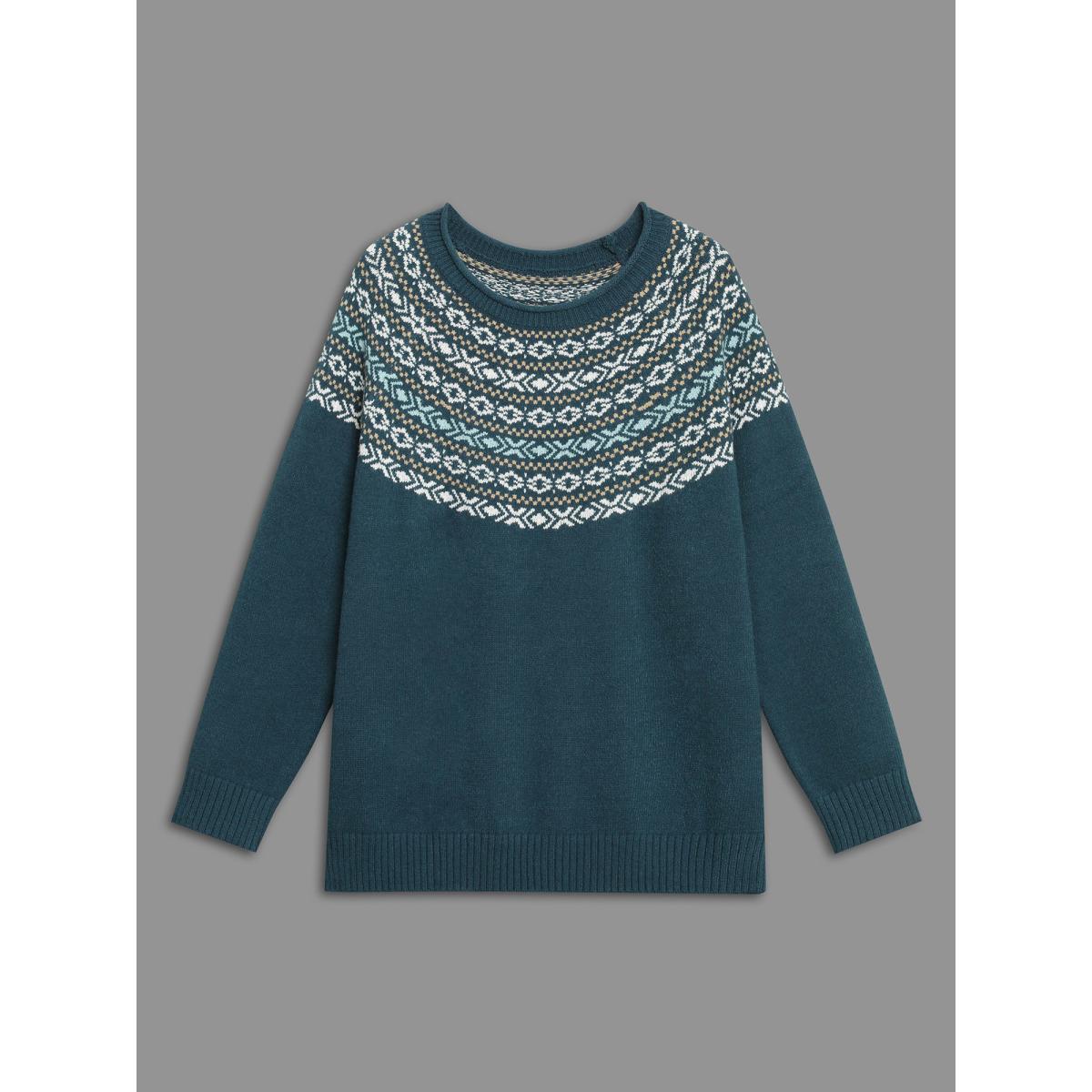 Plus Size Supersoft Essentials Bandana Round Neck Raglan sleeve Pullover DarkGreen Women Casual Loose Long Sleeve Round Neck Everyday Pullovers BloomChic 22-24/3X Product Image