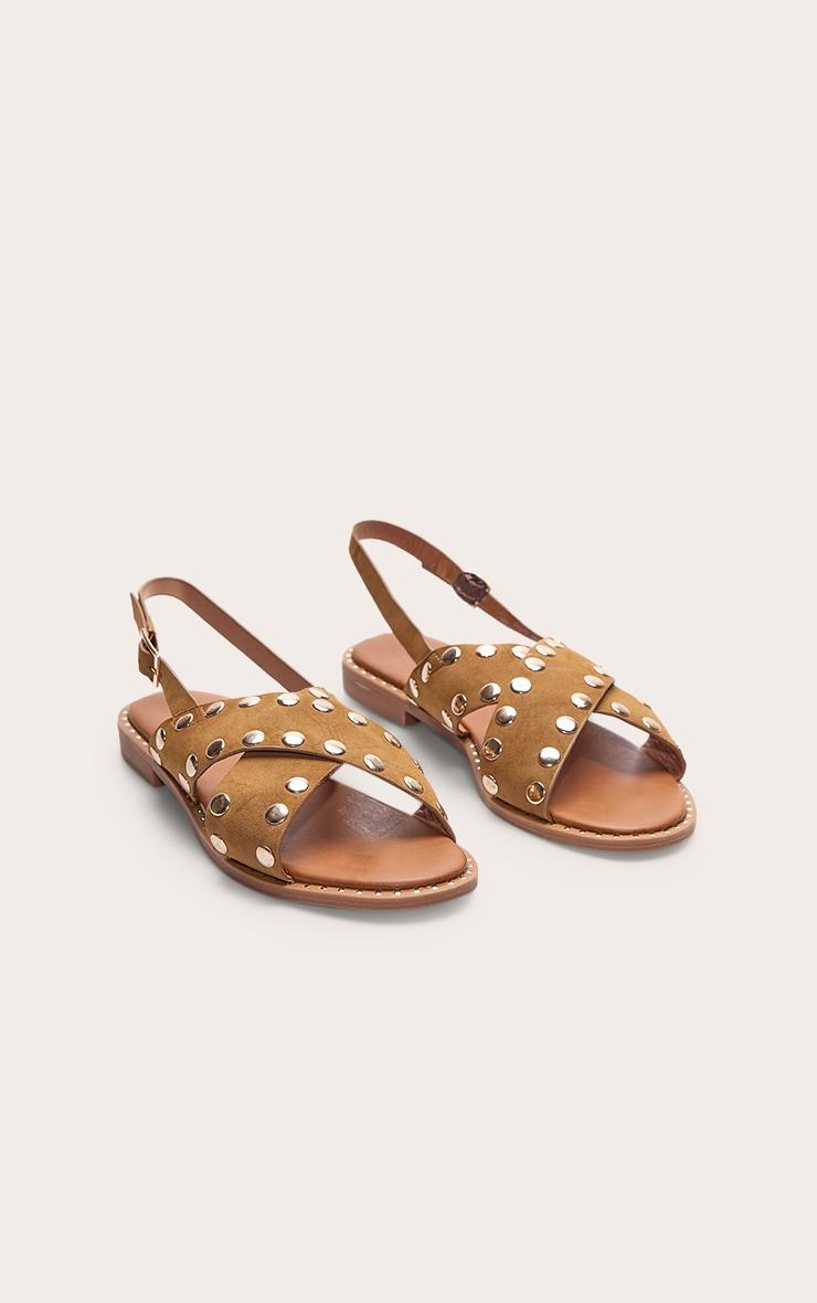 Tan Faux Suede Studded Sling Back Sandal Product Image