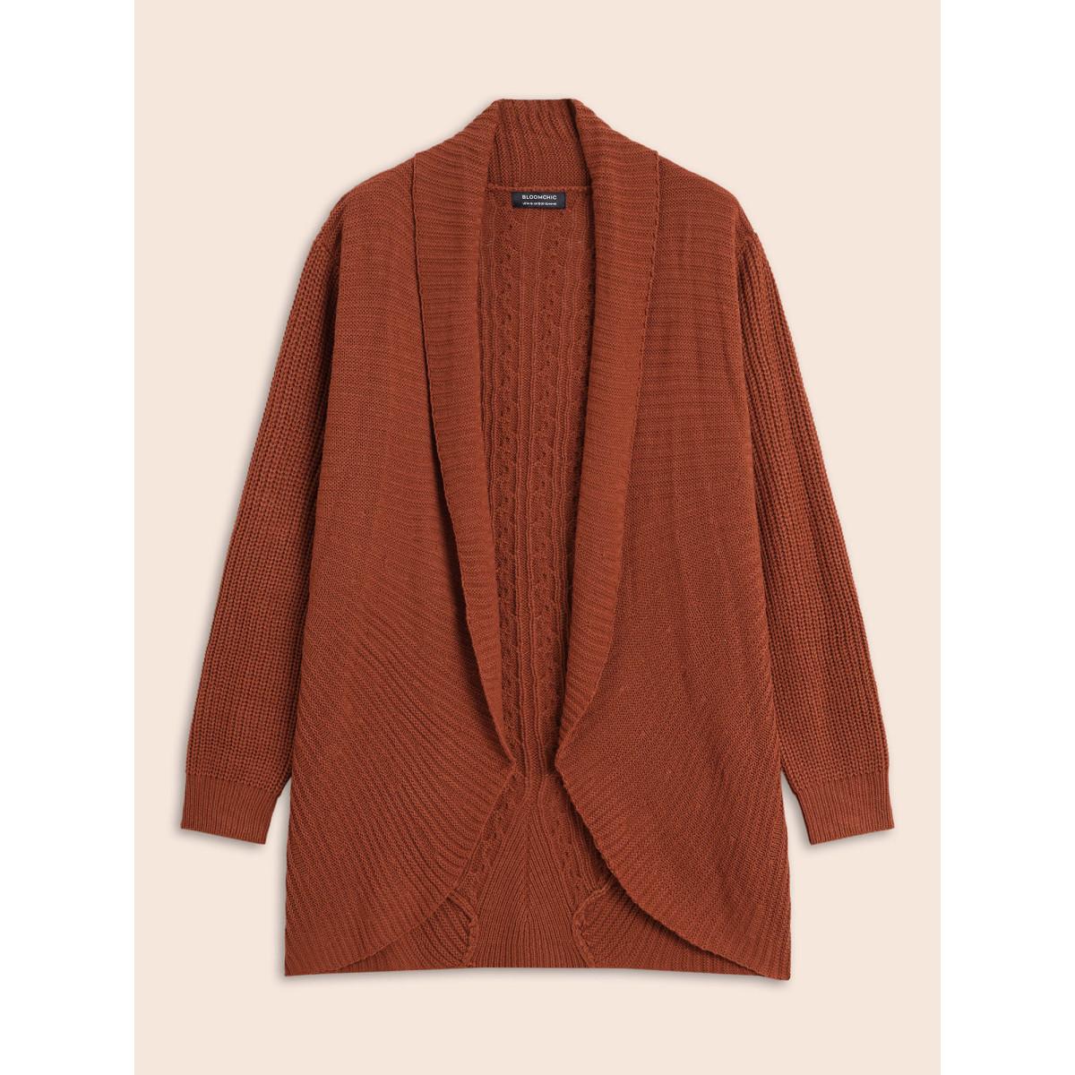 Plus Size Kimono Collar Texture Cable Knit Cardigan Russet Women Casual Loose Long Sleeve Everyday Cardigans BloomChic 28/5X Product Image