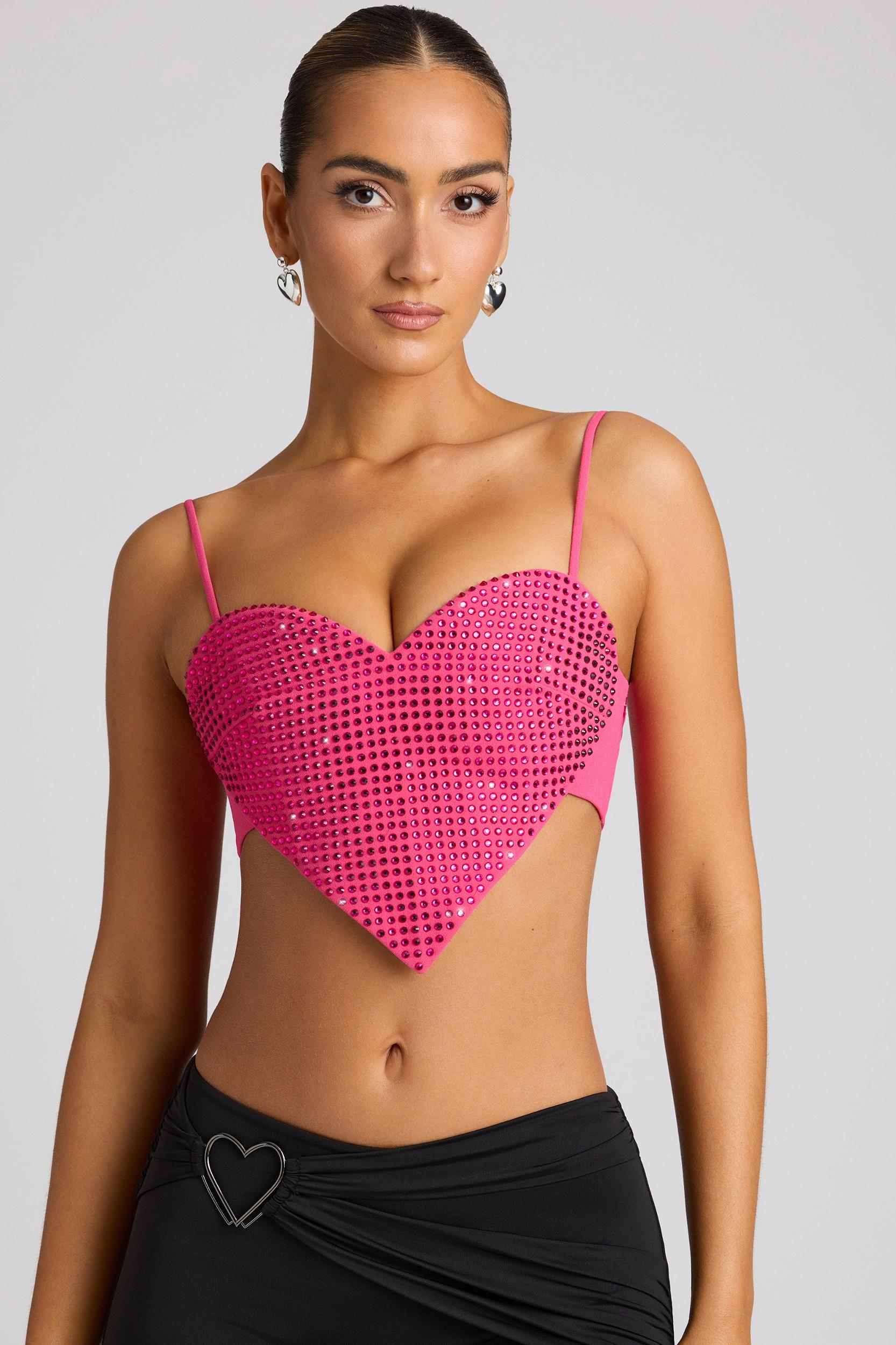 Embellished Heart Detail Crop Top in Magenta Product Image