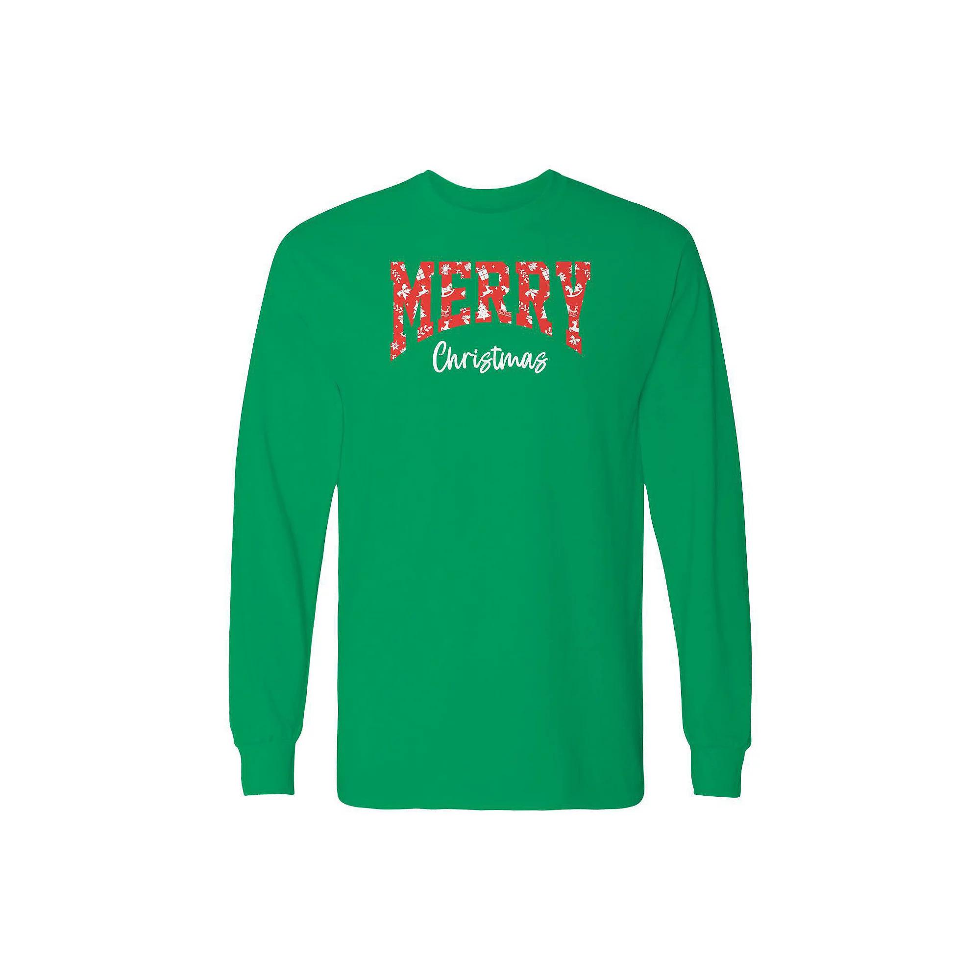 Men's Merry Christmas Texture Long Sleeve Graphic Tee, Size: Medium, Black Product Image