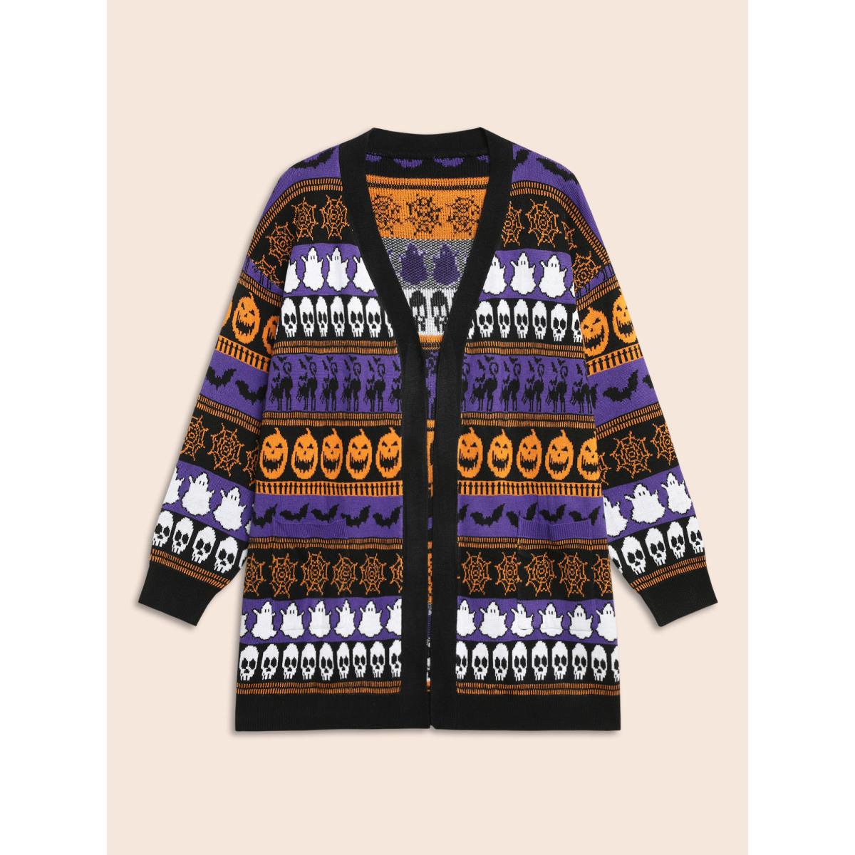 Plus Size Everything Halloween Jacquard Open Cardigan BlueViolet Women Casual Loose Long Sleeve Everyday Cardigans BloomChic 28/5X Product Image