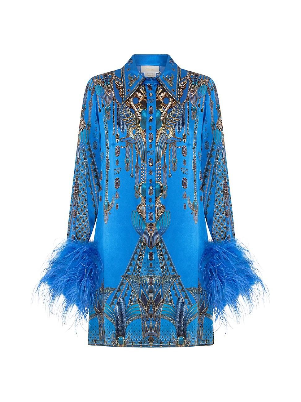 Womens Archival Silk & Feather Mini Shirtdress Product Image