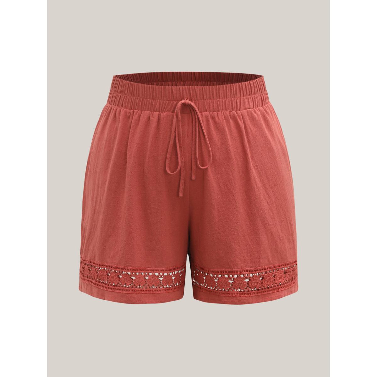 Plus Size Lace Trim Waist-Tie Shorts Women Russet Timeless Cut-Out Straight Leg Elegant Shorts BloomChic 18-20/2X Product Image