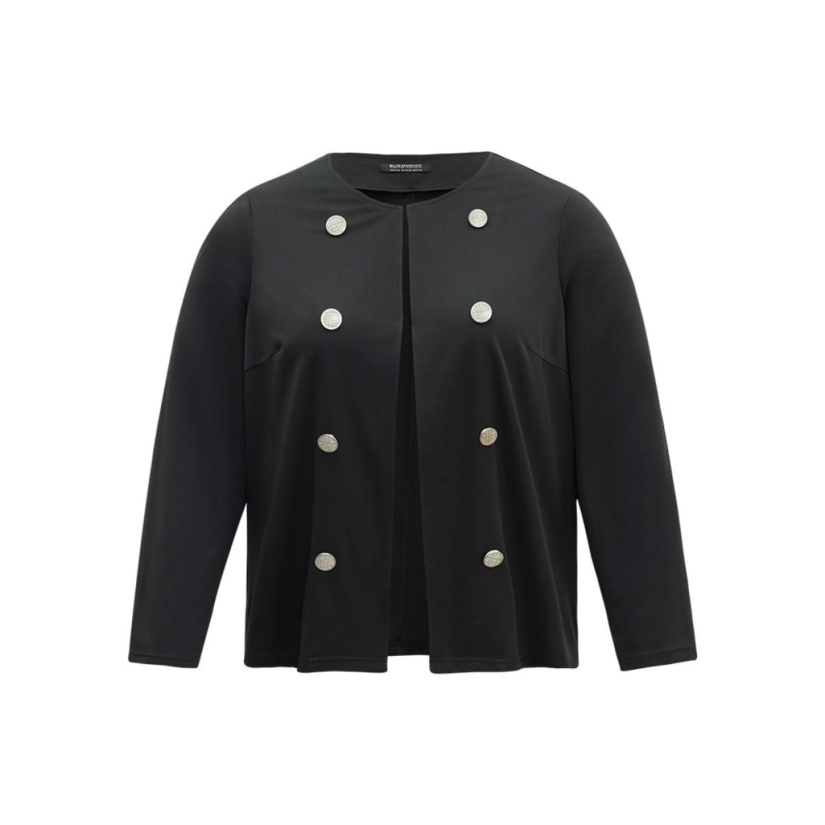 Plus Size Halloween Solid Buckle Detail Jacket Women Black Plain Office Jackets BloomChic 10/M Product Image