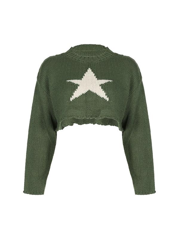 Vintage Star Jacquard Cropped Sweater Product Image