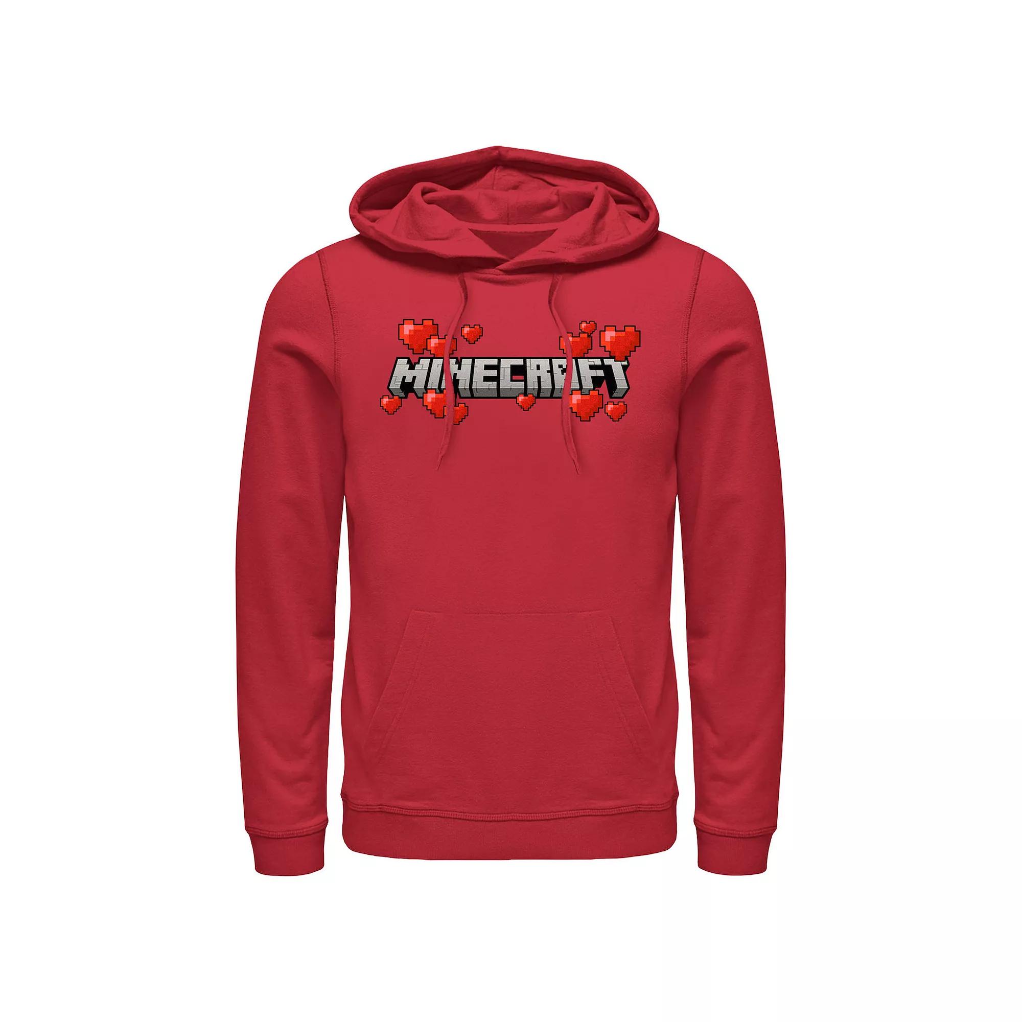Men's Minecraft Title Hearts Logo Graphic Hoodie, Size: Large, Red Product Image