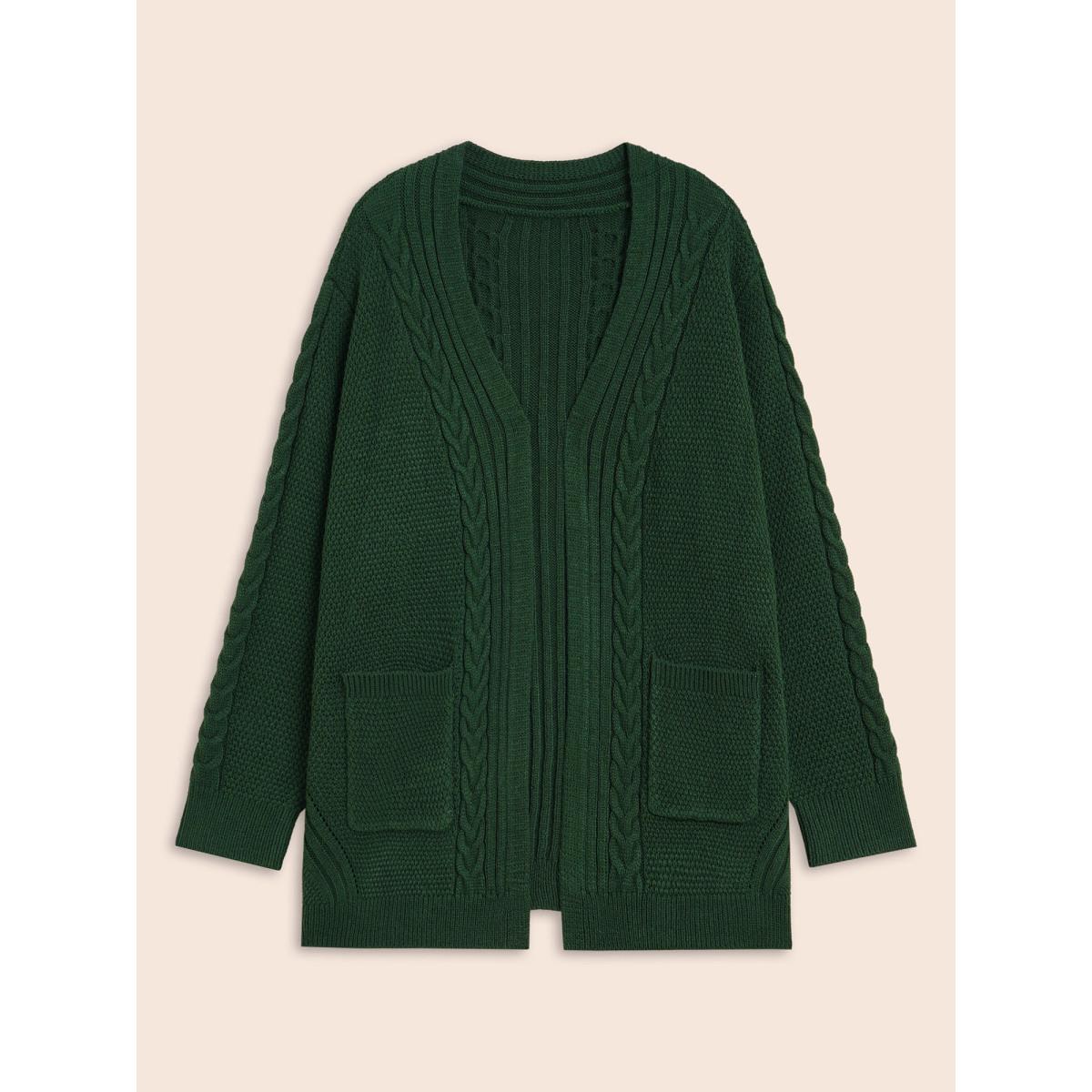 Plus Size Texture Cable Knit Patch Pocket Cardigan DarkGreen Women Casual Loose Long Sleeve Everyday Cardigans BloomChic 22-24/3X Product Image