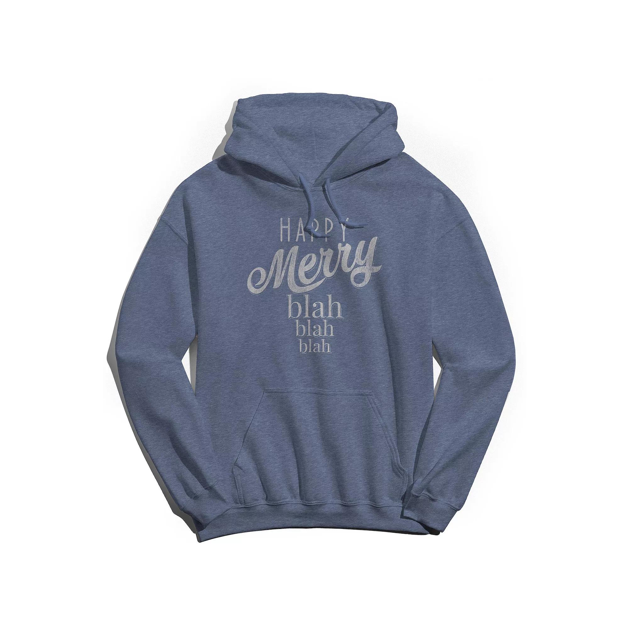 Men's Happy Merry Blah Hoodie, Women's, Size: XL, Navy Grey Product Image