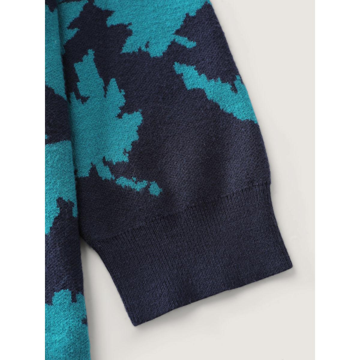 Plus Size Crisp Fall Leaf Polo Neck Pullover Cerulean Women Casual Loose Long Sleeve Polo Casual Pullovers BloomChic 30/6X Product Image