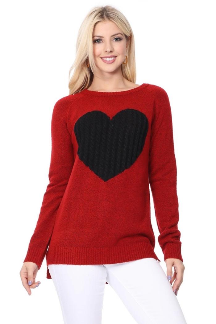 Cozy Heart Jacquard Round Neck Pullover Sweater Product Image