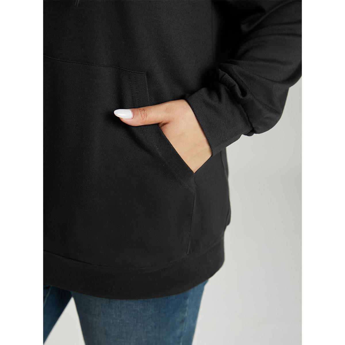 Plus Size Christmas Letter Hooded Drawstring Pocket Sweatshirt Women Black Casual Elastic cuffs Festival-Christmas Sweatshirts BloomChic 28/5X Product Image