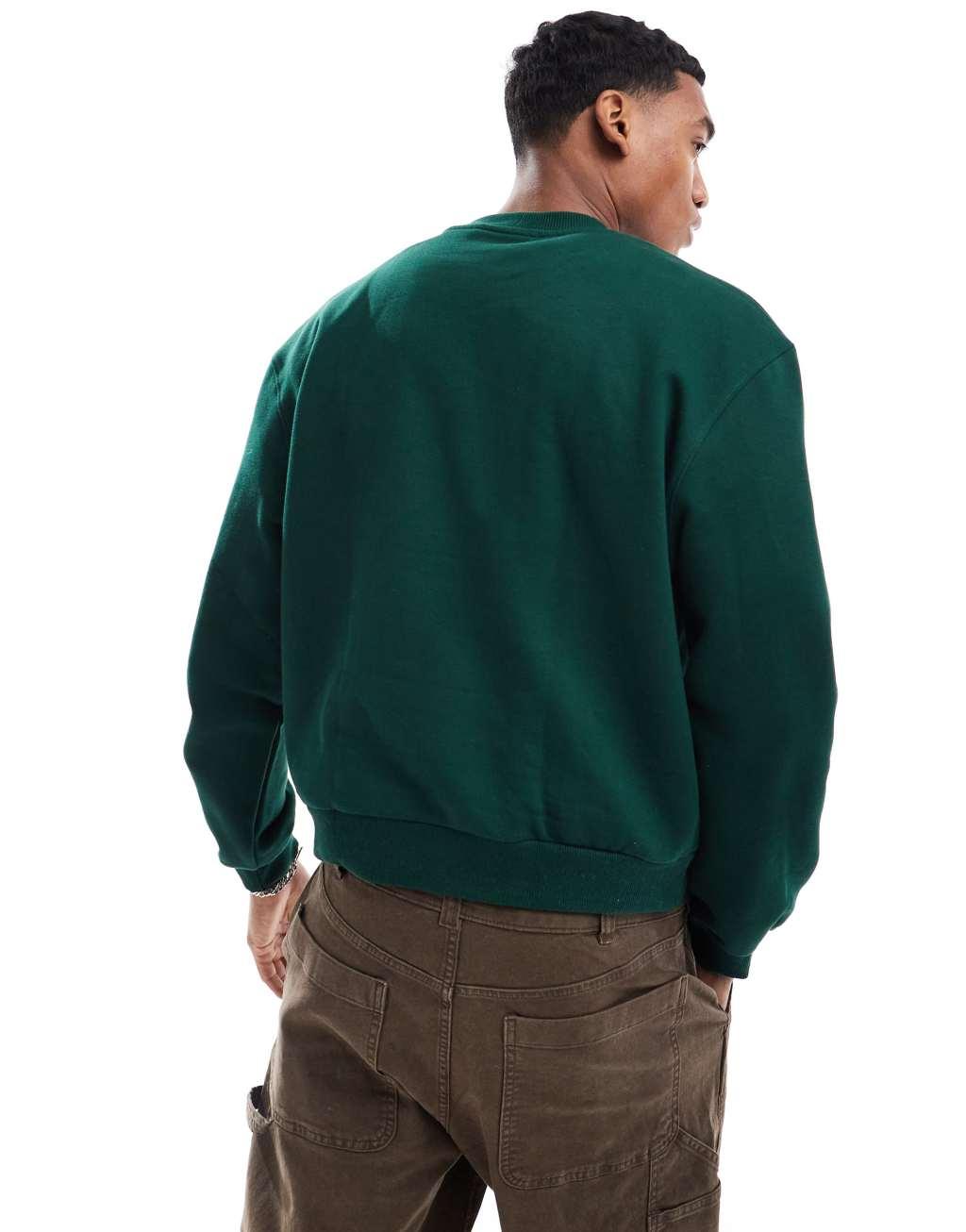 ASOS DESIGN premium heavyweight boxy oversized sweatshirt 400gsm in dark green Product Image