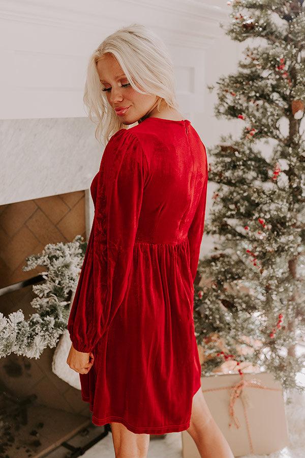 Bows And Kisses Velvet Mini Dress in Crimson Product Image