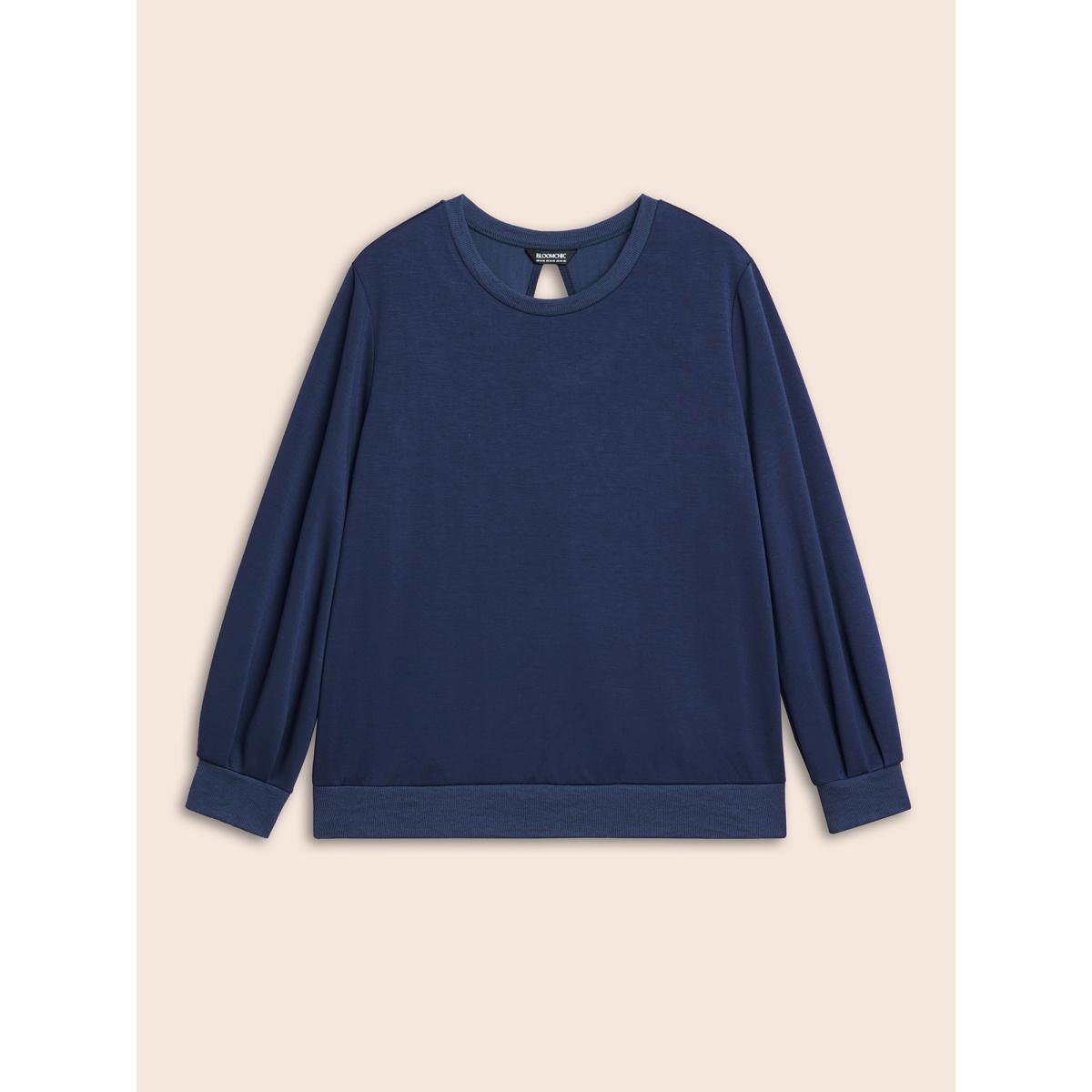 Plus Size Supersoft Essentials Cut Out Sweatshirt Women Navy Casual Patchwork Round Neck Everyday Sweatshirts BloomChic 14-16/1X Product Image