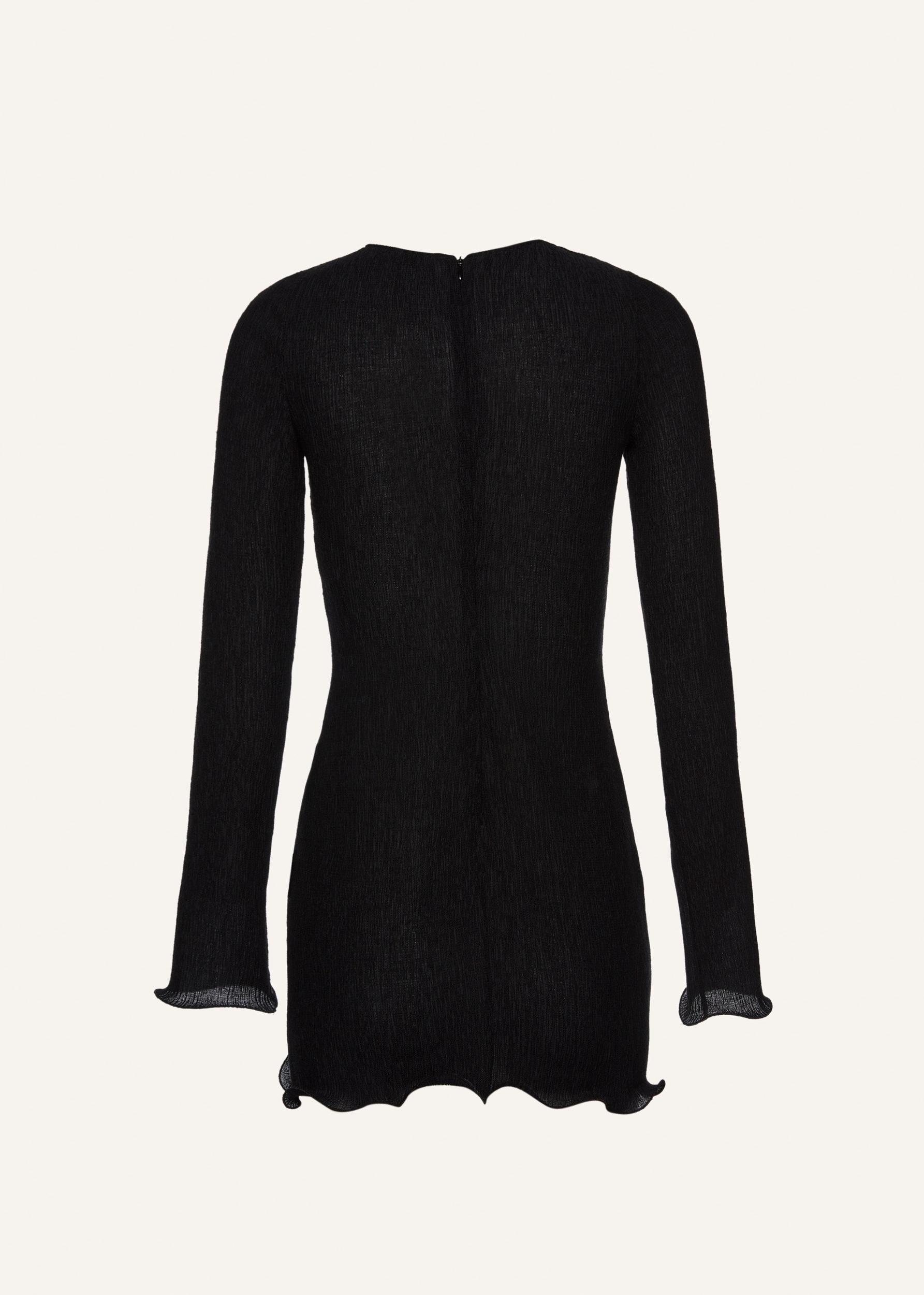 Long sleeve crepe beach mini dress in black Product Image