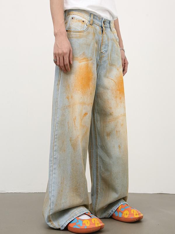 Men's Street Colour Block Loose Jeans Product Image