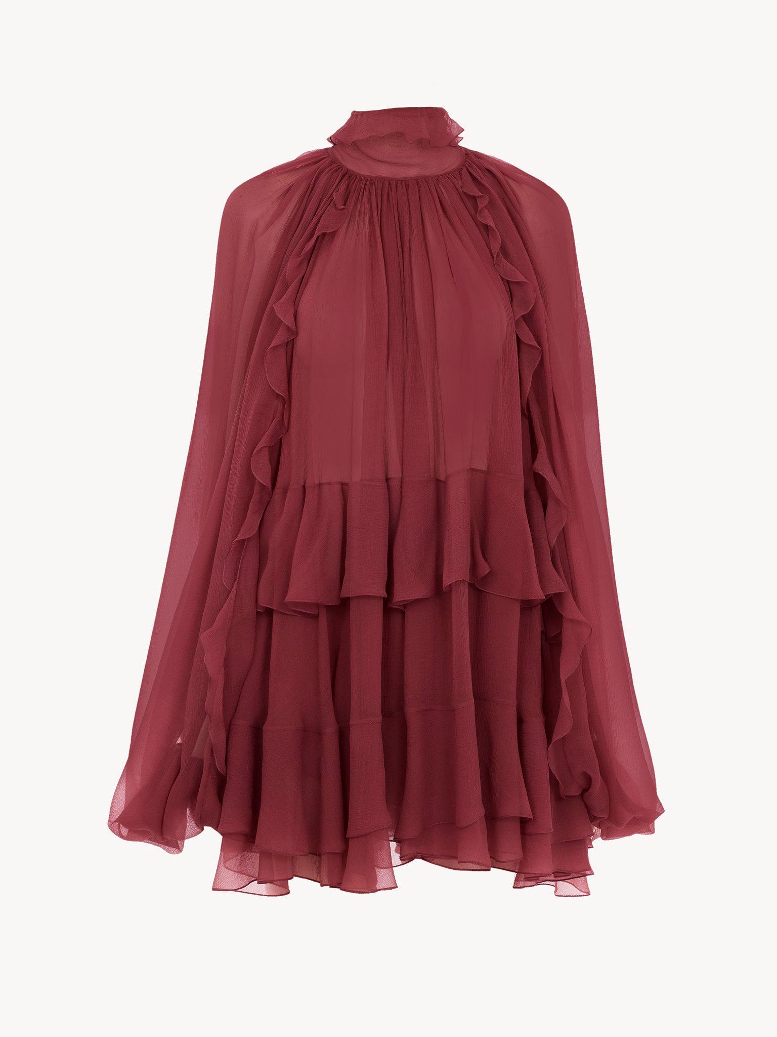 Mini cape dress in silk mousseline Product Image