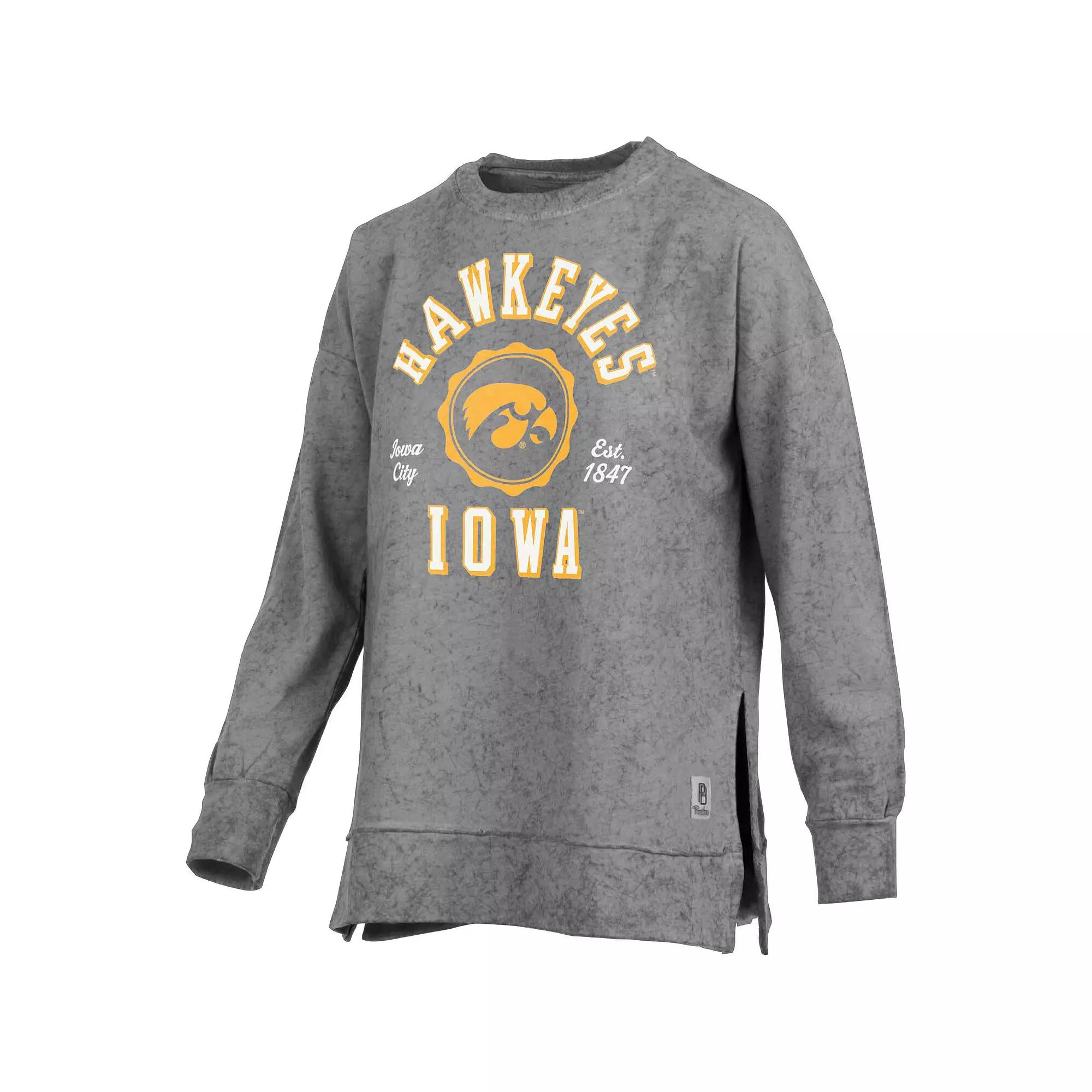 Women's Pressbox Black Iowa Hawkeyes Sun Washed Bishop Pullover Sweatshirt, Size: Small Product Image