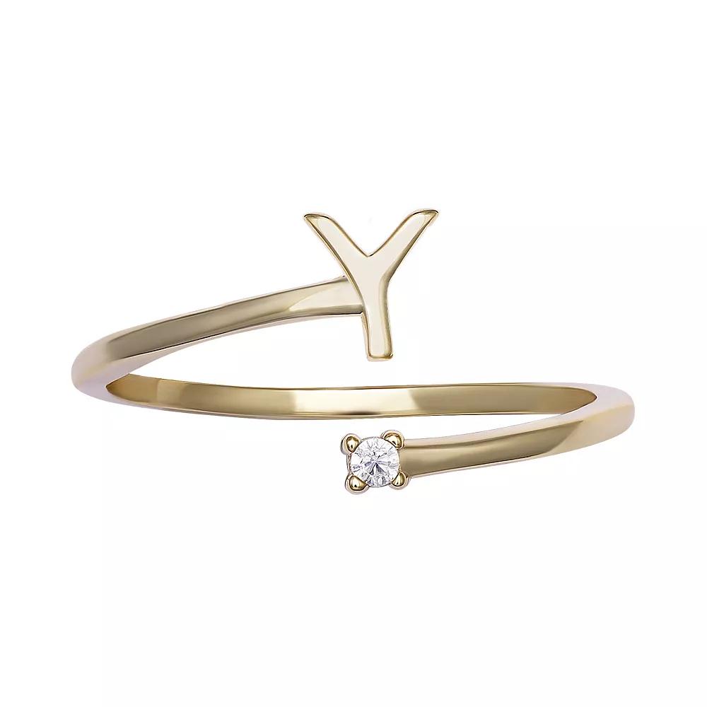 PRIMROSE Sterling Silver Cubic Zirconia Initial Bypass Band Ring, Womens Gold Tone E Product Image