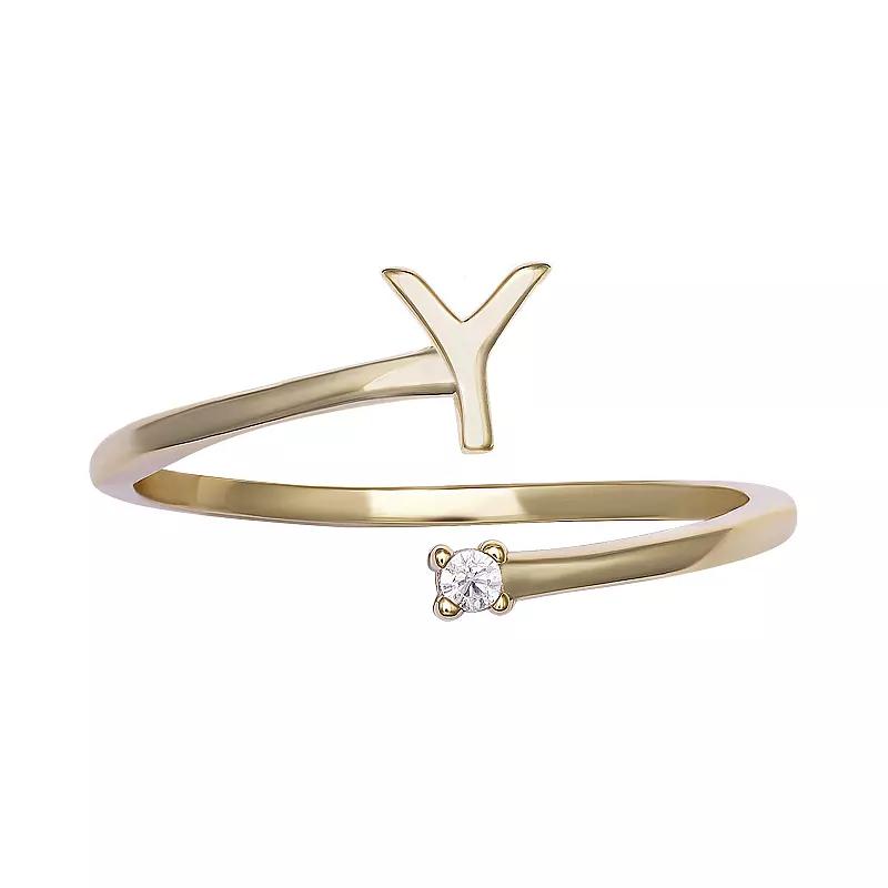 PRIMROSE Sterling Silver Cubic Zirconia Initial Bypass Band Ring, Womens Gold Tone E Product Image