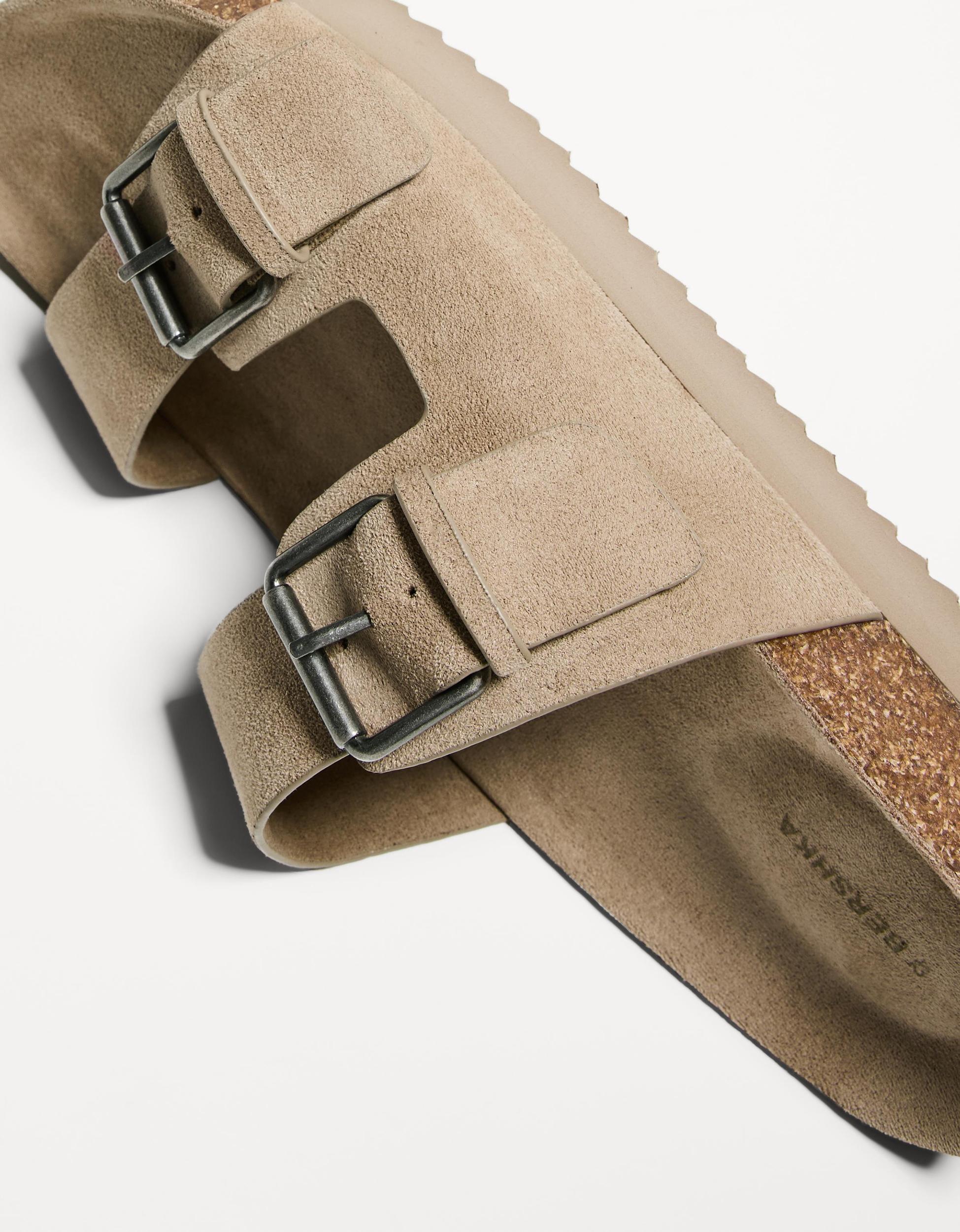 buckled flat slider sandals Product Image