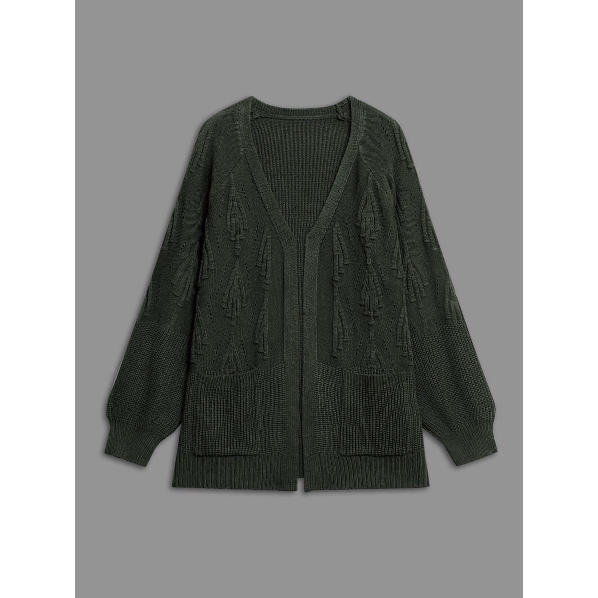 Plus Size Textured Lantern Sleeve Split Hem Cardigan DarkGreen Women Casual Loose Long Sleeve Everyday Cardigans BloomChic 12/L Product Image