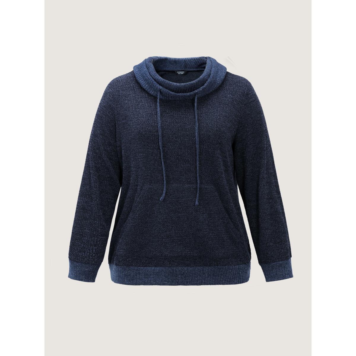 Plus Size Waffle Textured Drape Turtleneck Sweatshirt Women Indigo Leisure Texture Ruffled collar Casual Sweatshirts BloomChic 22-24/3X Product Image