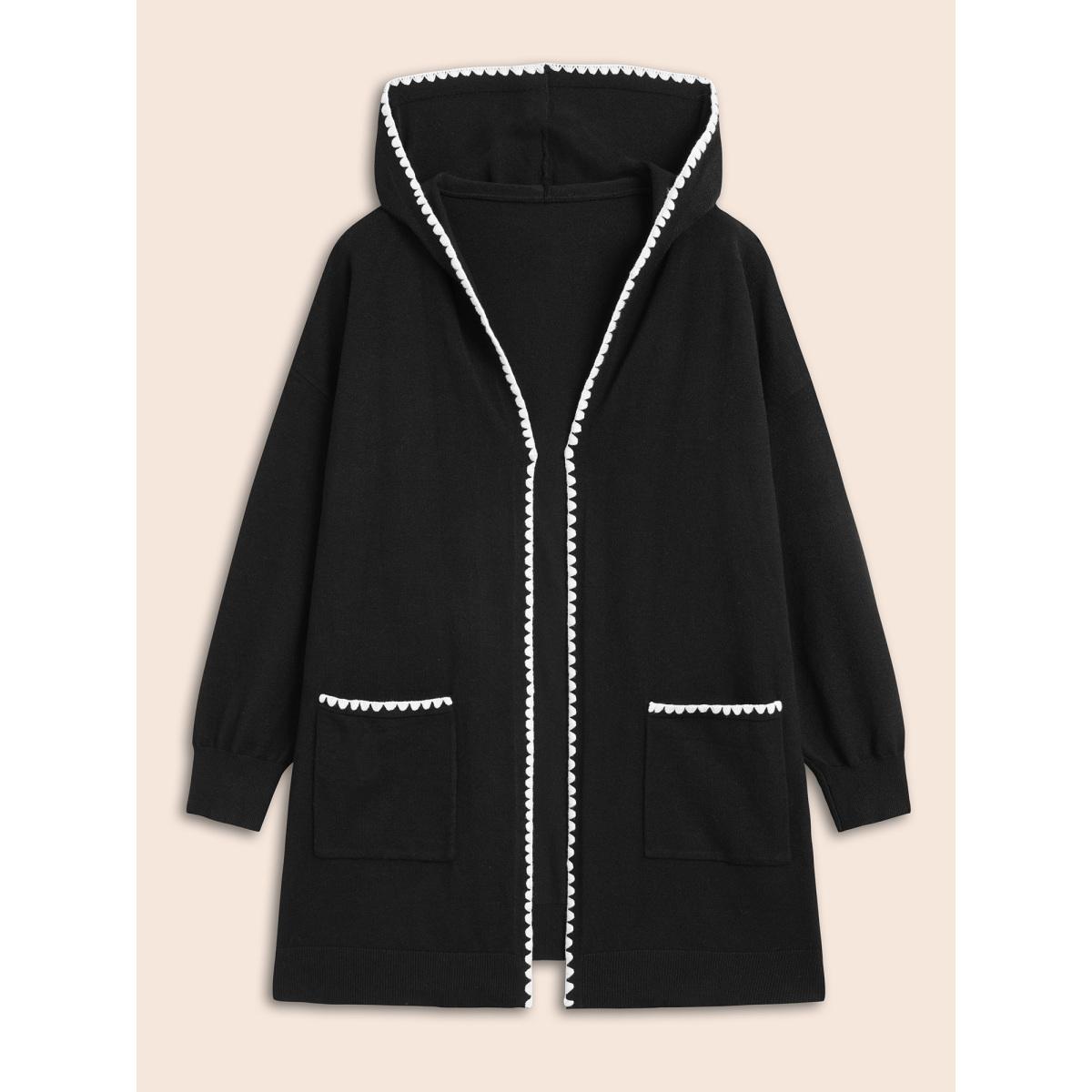 Plus Size Supersoft Essentials Contrast Trim Hooded Cardigan Black Women Casual Loose Long Sleeve Everyday Cardigans BloomChic 18-20/2X Product Image
