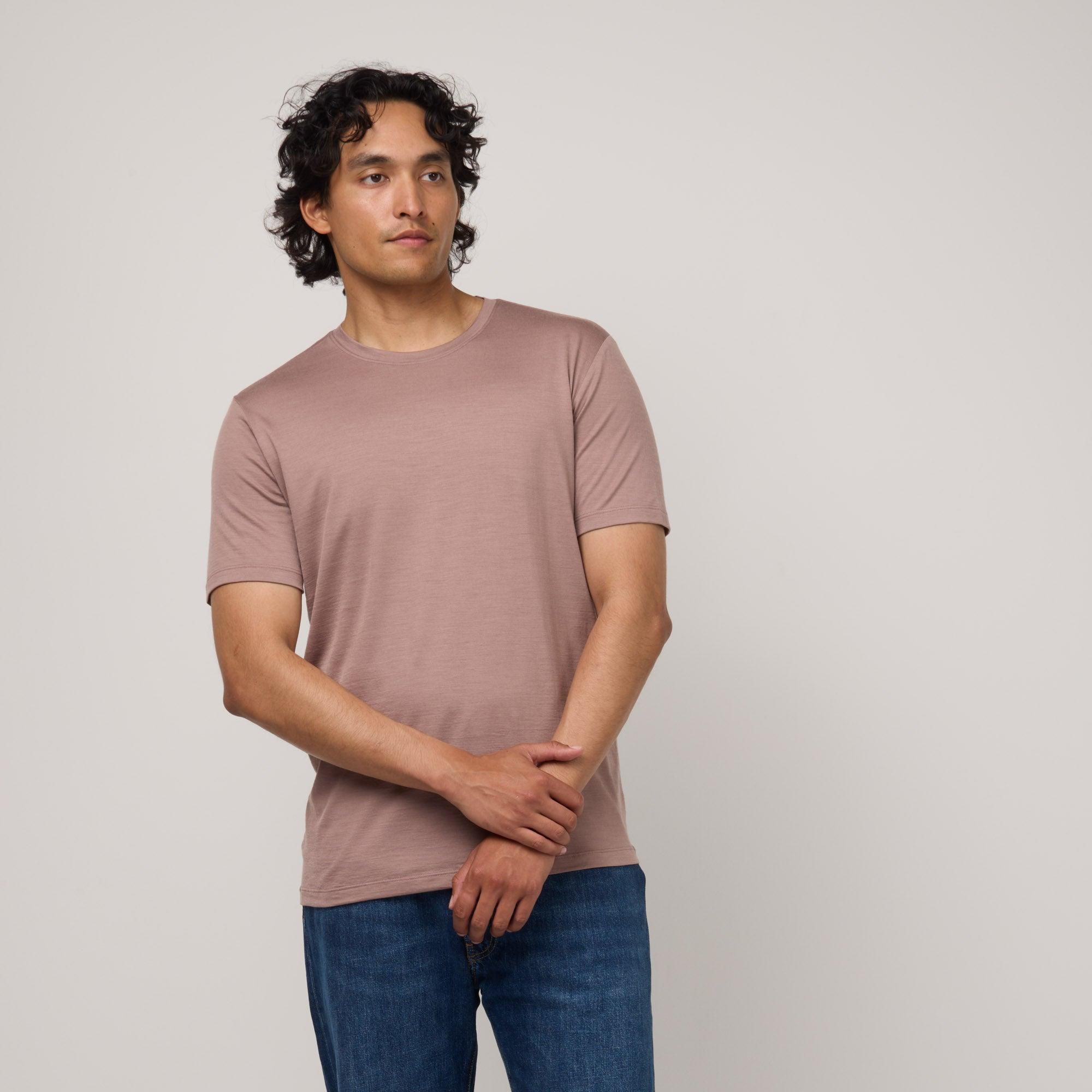 Merino Wool Crew Neck T-Shirt | Ash Brown Product Image