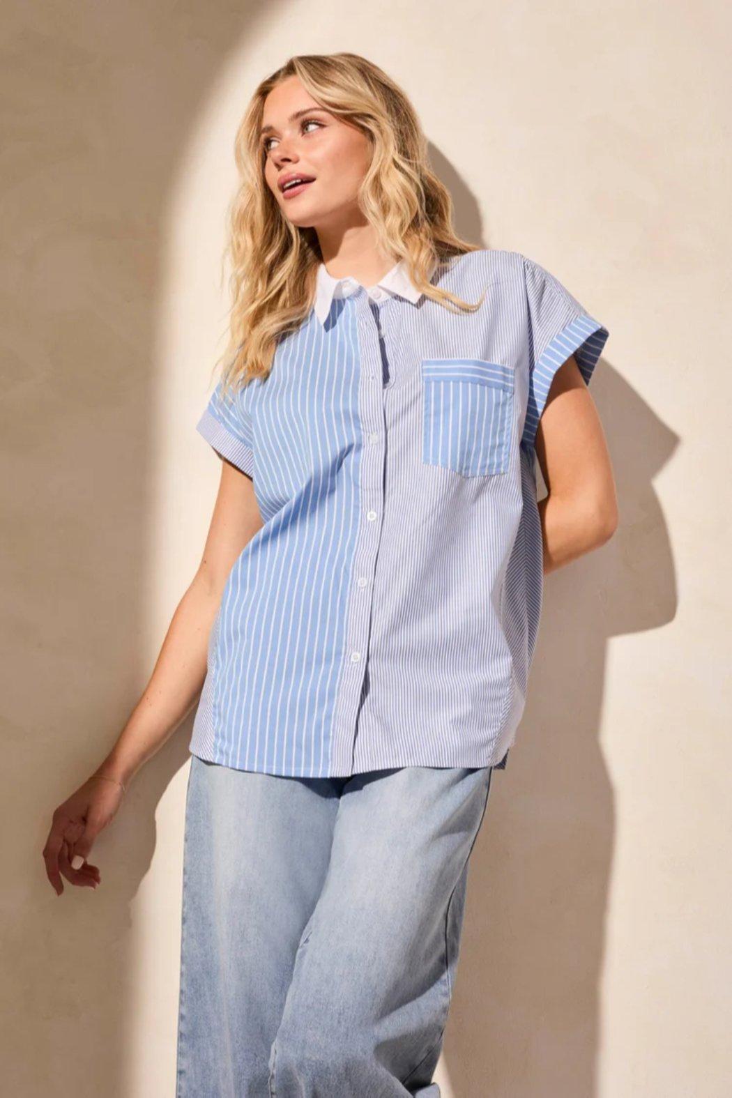 Combo Stripe Button-Front Collared Shirt Product Image