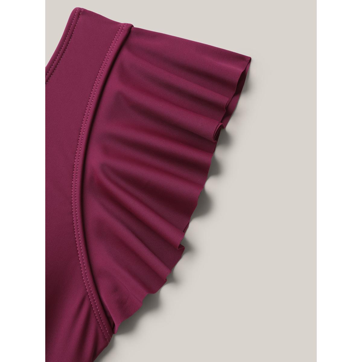 Plus Size Twist-Front Flutter Sleeve Swim Top Women's Swimwear Plum Resort High stretch Skinny V-neck Curve Swim Tops BloomChic 10/M Product Image