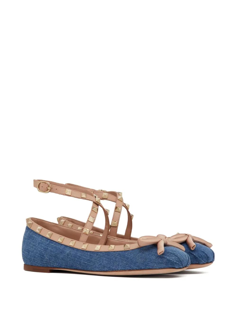 Rockstud denim ballerina shoes Product Image