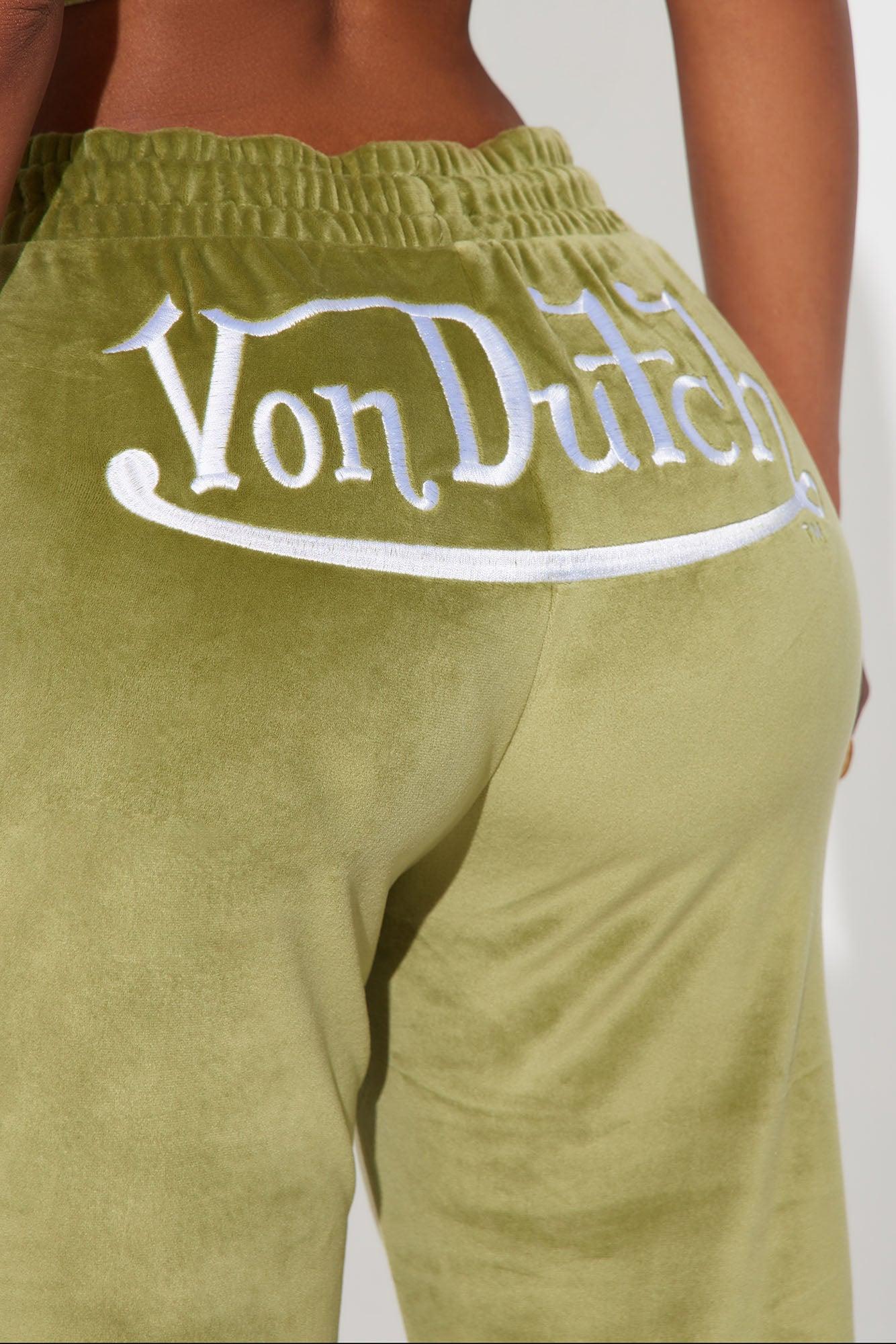 Von Dutch Velour Wide Leg Pant - Olive Product Image