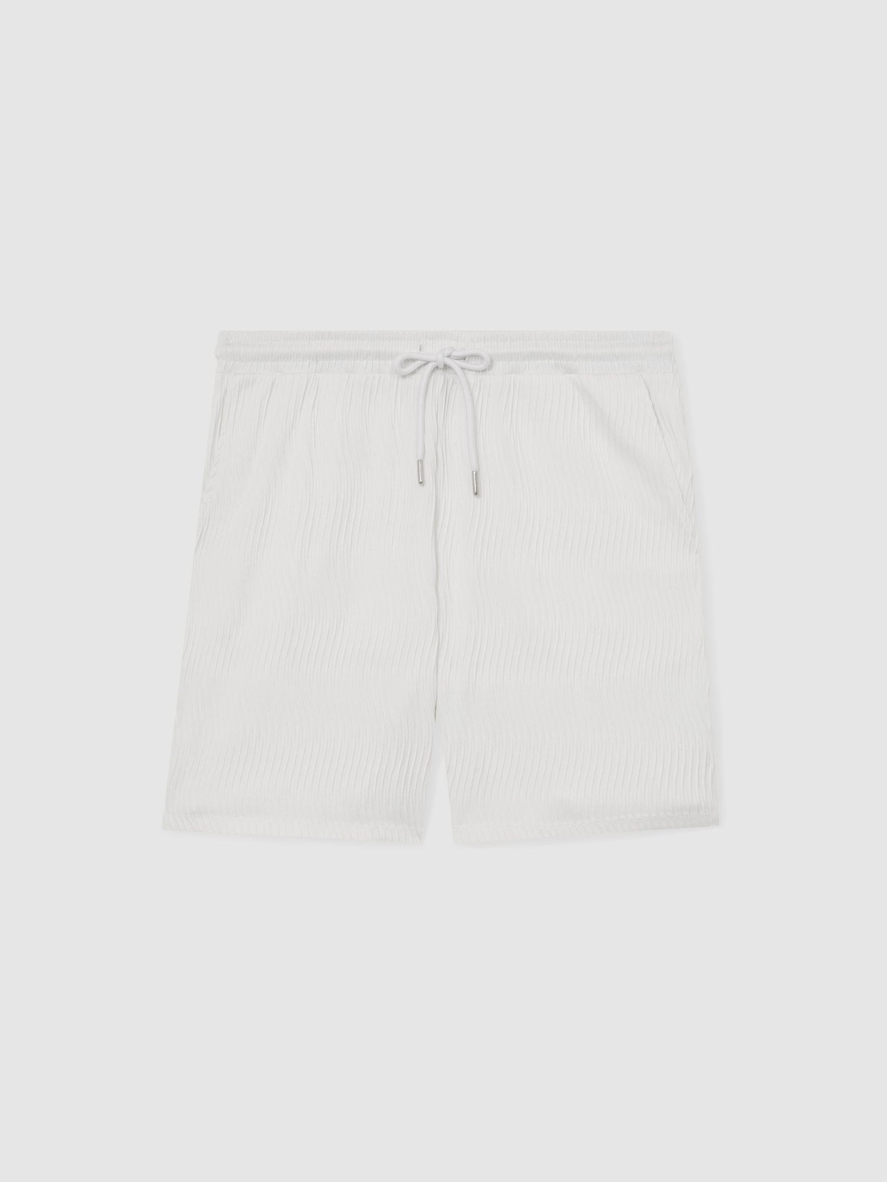 Textured-Wave Drawstring Shorts in White Product Image