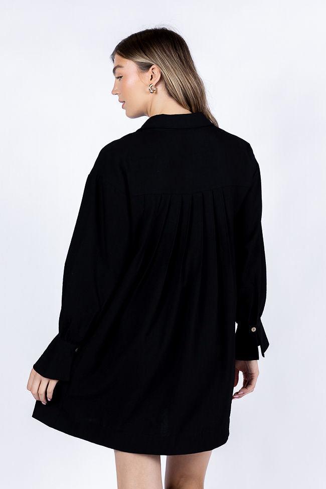 Write This Down Black Button Up Shirt Dress FINAL SALE Product Image