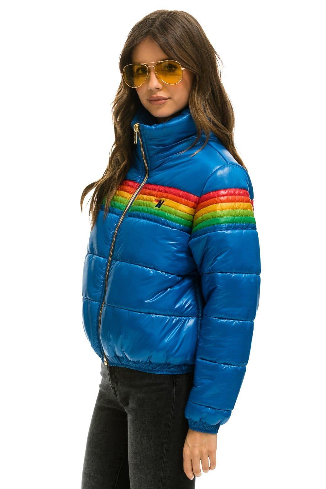 6 STRIPE LUXE APRES PUFFER JACKET - GLOSSY SNORKEL BLUE Female Product Image