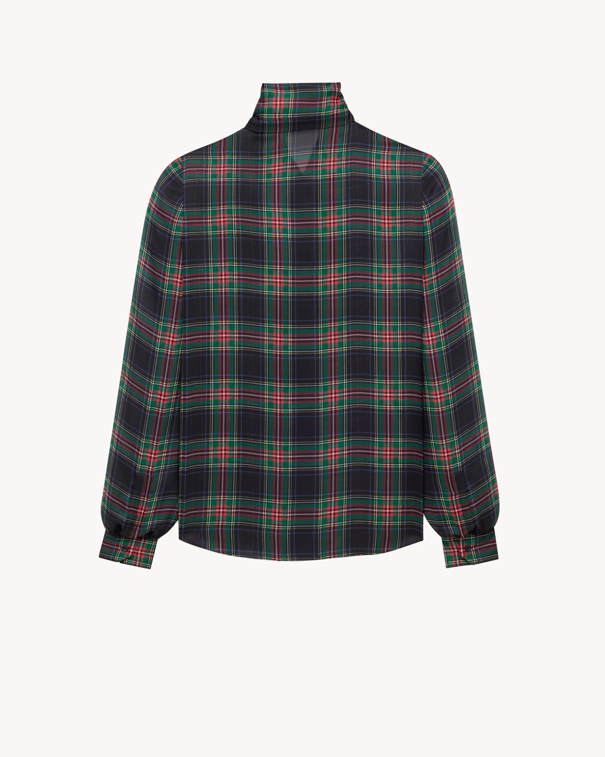 lavallière blouse in tartan silk charmeuse Product Image